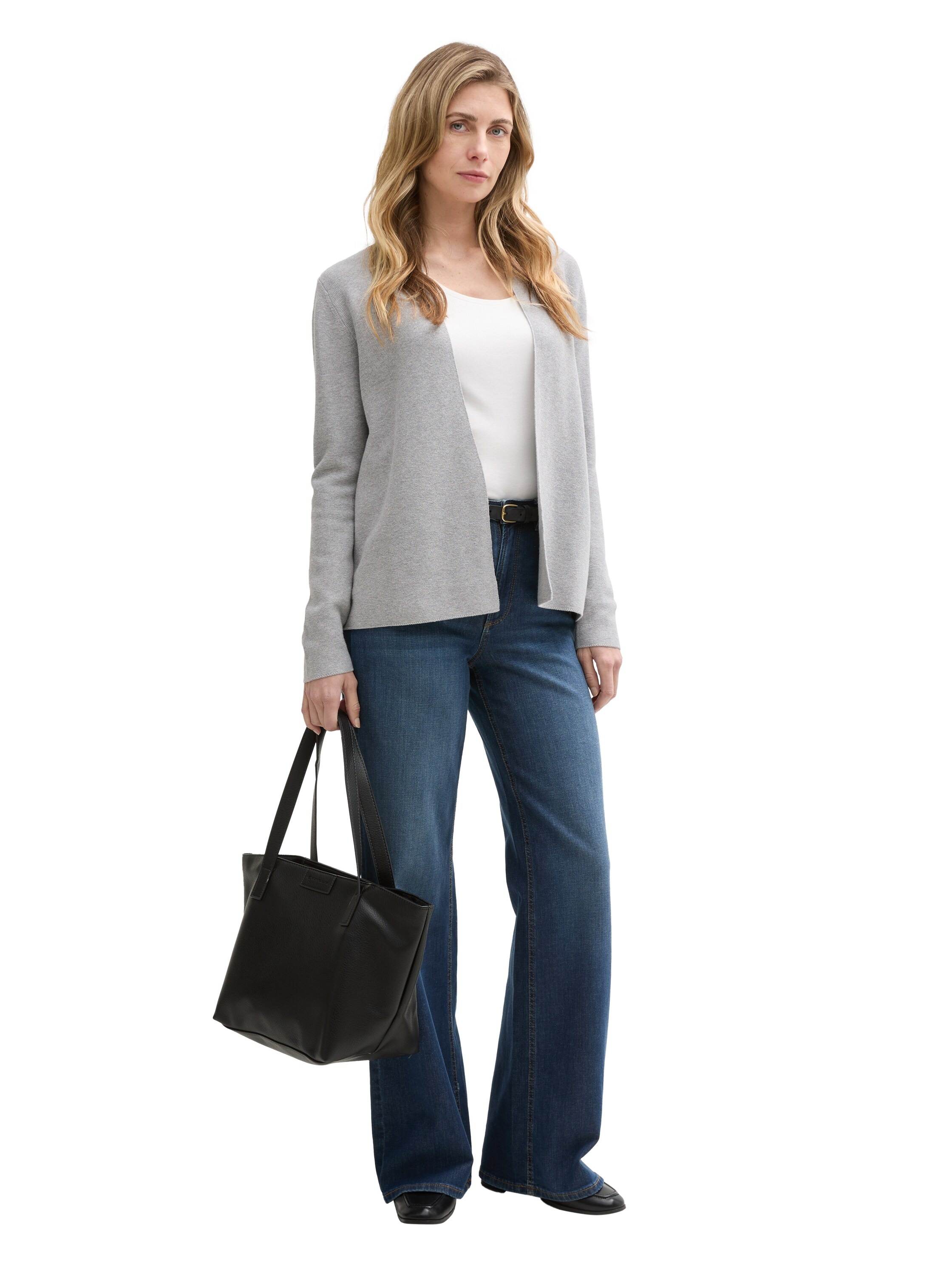 Cardigan TOM TAILOR, Damen, Gr. L (40), silber (silber grau melange), Strick, Obermaterial: 100% Baumwolle, meliert, figurumspielend hüftlang, Strickjacken, mit feiner Struktur 3