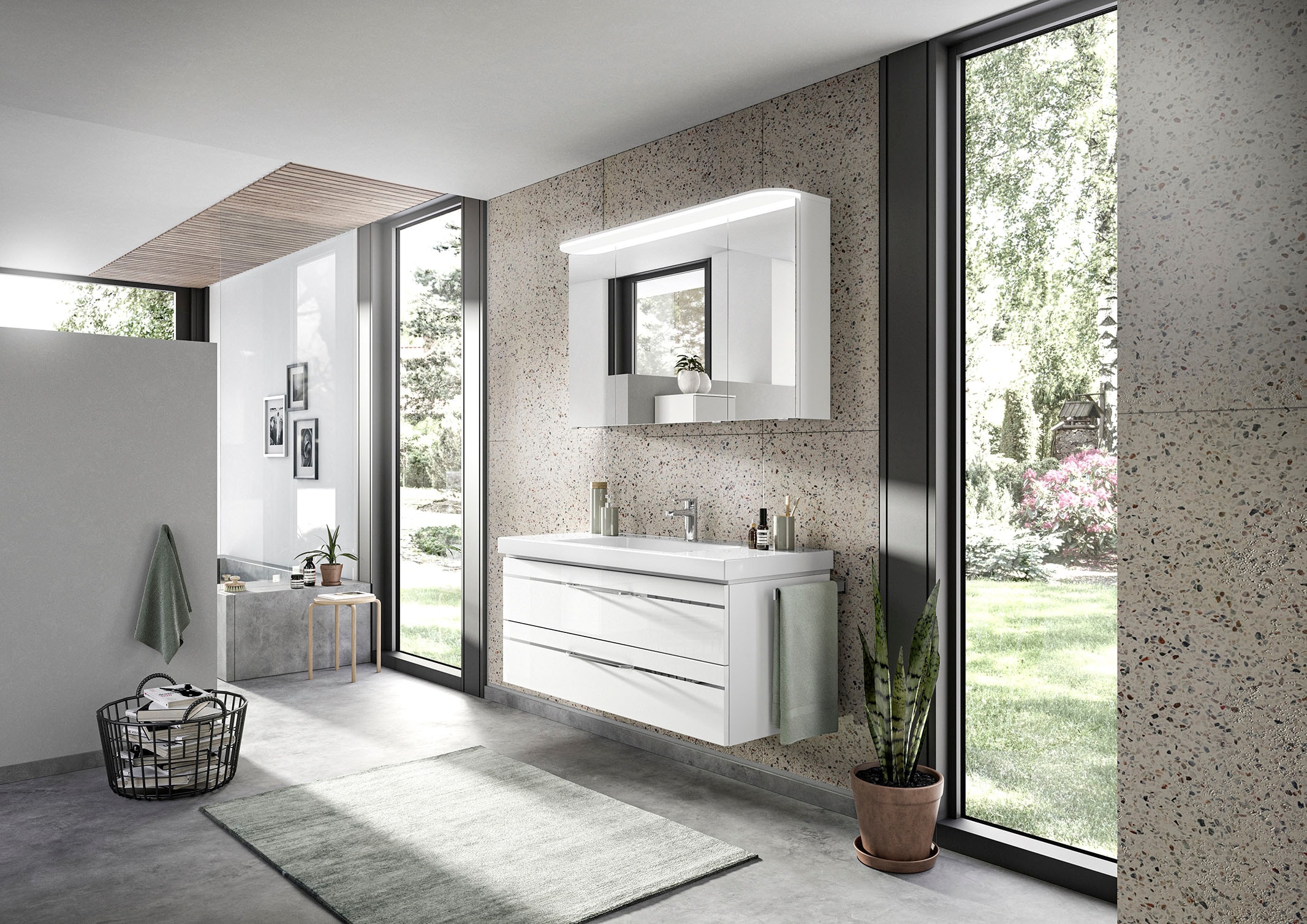 Saphir Badmöbel-Set »Balto Sprint 2-teilig, Mineralmarmor-Waschtisch mit LED-Spiegelschrank«, (2 St.), Badezimmer Set inkl. Türdämpfer, 3 Türen, 2 Schubladen