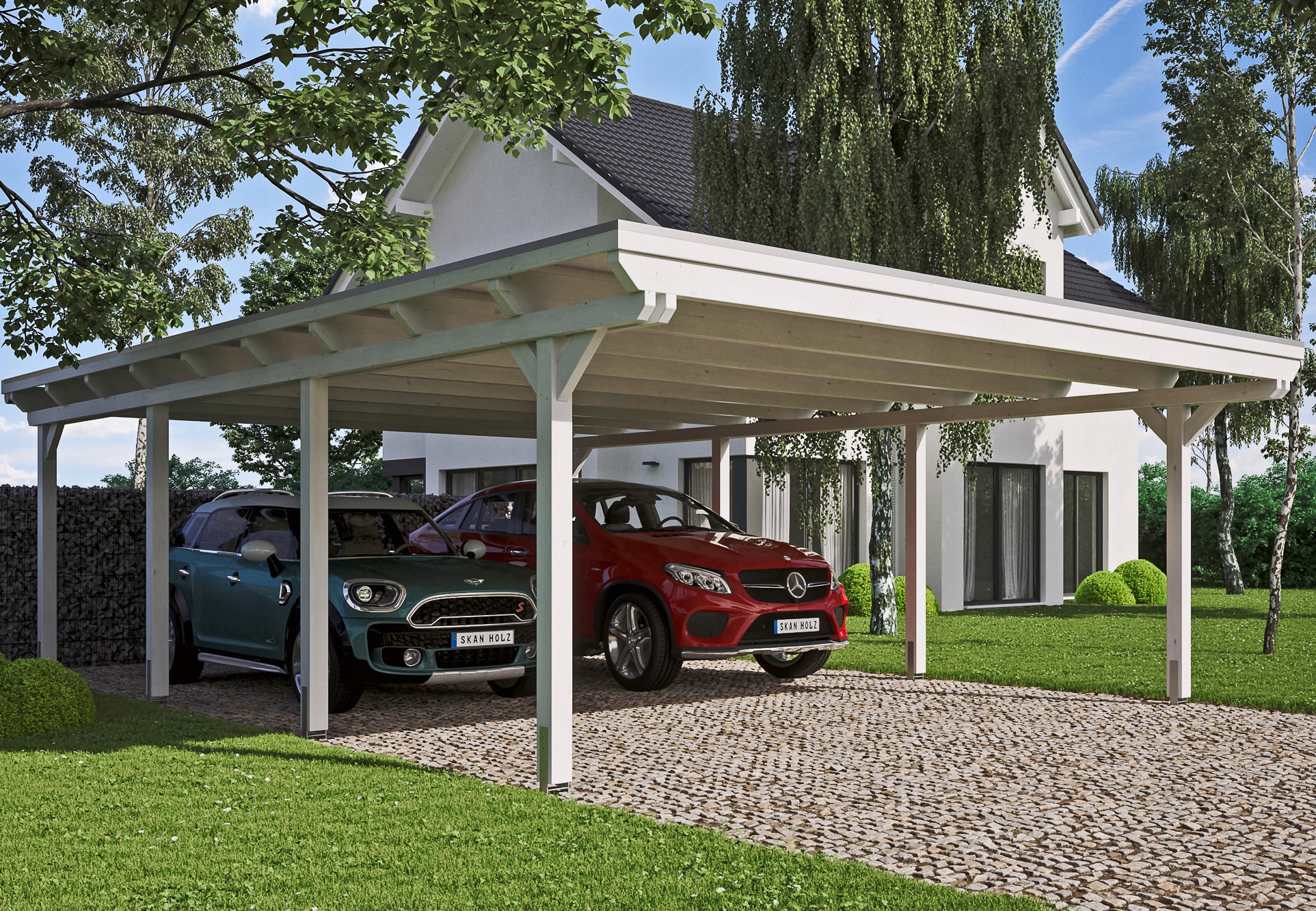 Skanholz Doppelcarport "Emsland" Leimholz 550 cm weiß