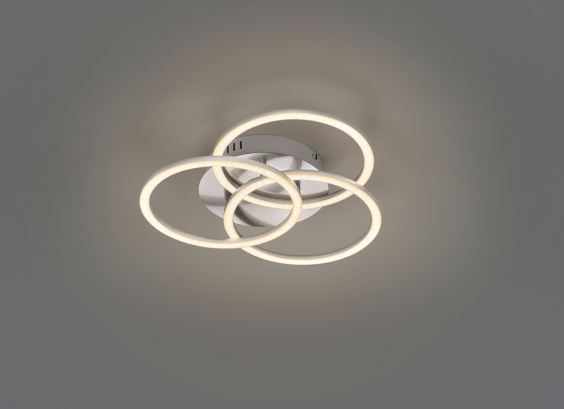 REALITY Leuchten LED Deckenleuchte »Circle«, 1 flammig, Leuchtmittel LED-Board | LED fest integriert, Deckenlampe Nickel matt mit schwenkbaren Ringen / inkl. Fernbedienung