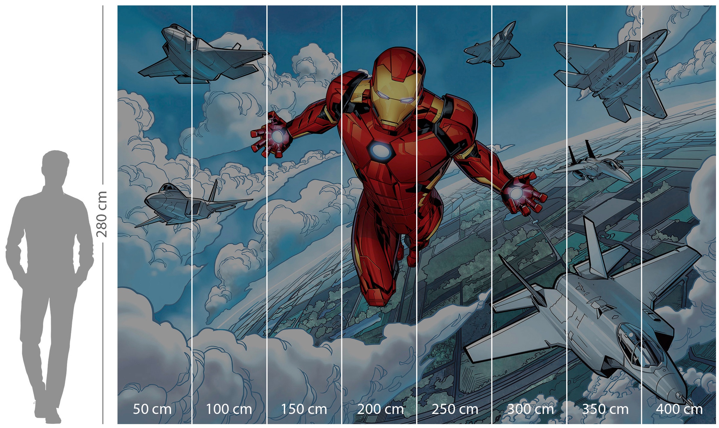 Komar Vliestapete »Digitaldruck Vlies - Iron Man Flight - Größe 400 x 280 cm«, bedruckt, Kinderzimmer
