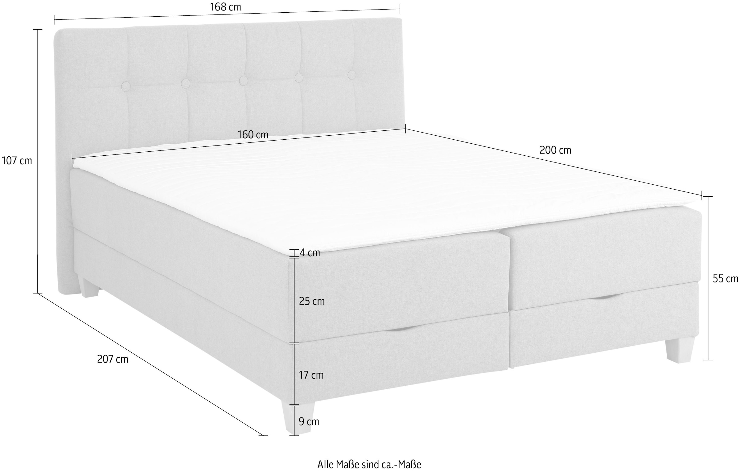 Home affaire Boxbett »Lonrai«, in H2,H3 & H4 und XXL - Überlänge 220cm wählbar, inkl. Topper