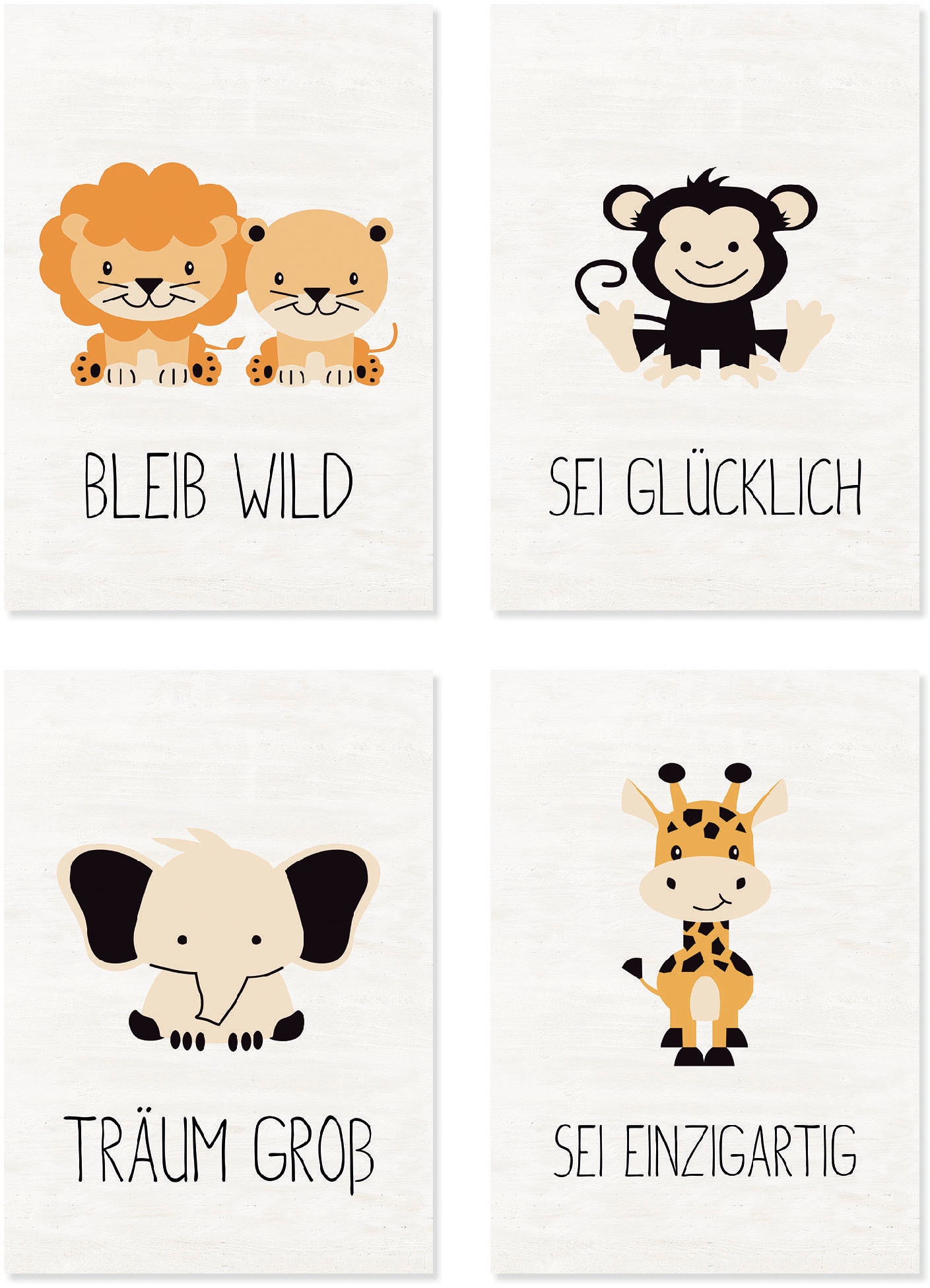 OTTO home Poster "Tiere" Tiere Set, 4 Teile, 4 Stk. tlg. Bilder Set, 4tlg. je 21 x 29,7 cm, ohne Rahmen