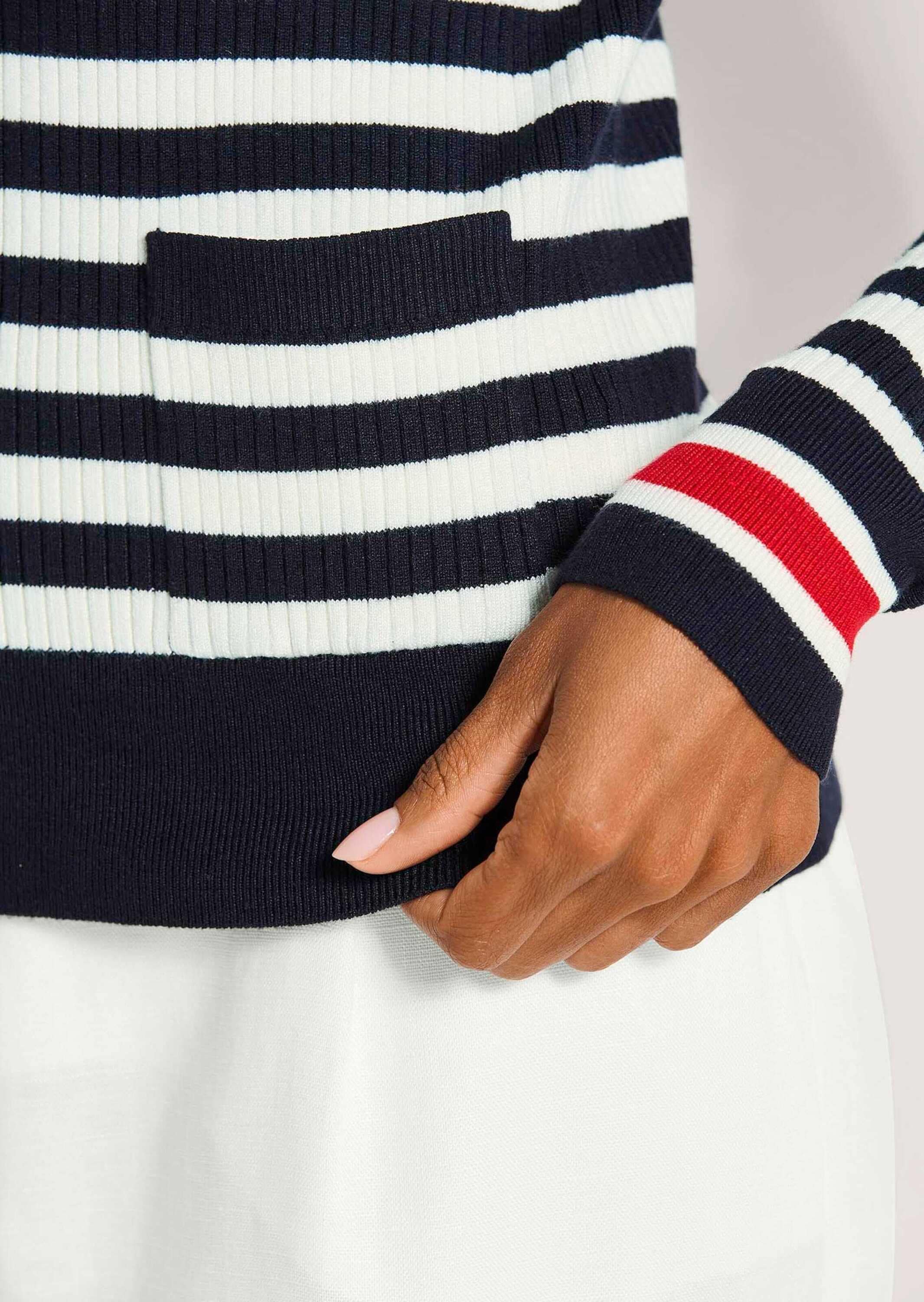 MADELEINE Longpullover »Streifenpullover Feinstrickpullover mit Streifenmuster« Akzente an Ärmelsäumen