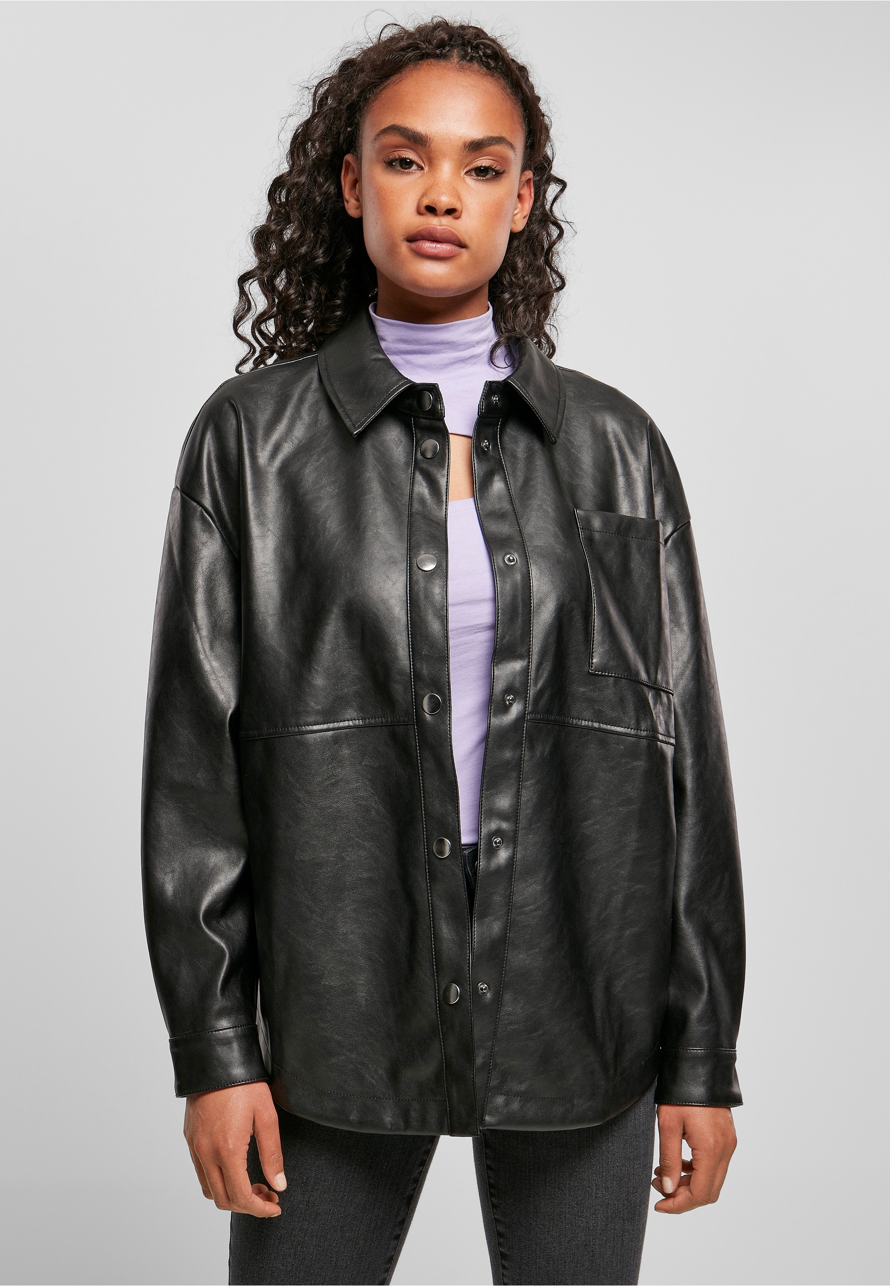 URBAN CLASSICS Hemdbluse »Urban Classics Damen Ladies Faux Leather Overshirt«