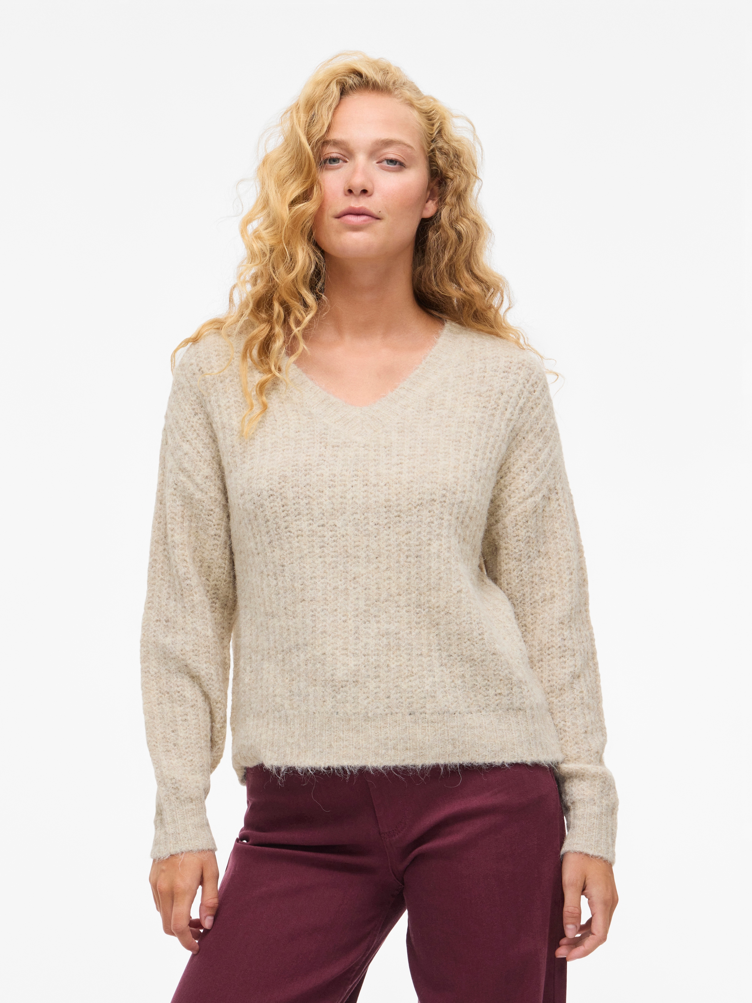 Vila "VILAMPE V-NECK L/S KNIT TOP-NOOS" Materialmix, regular fit