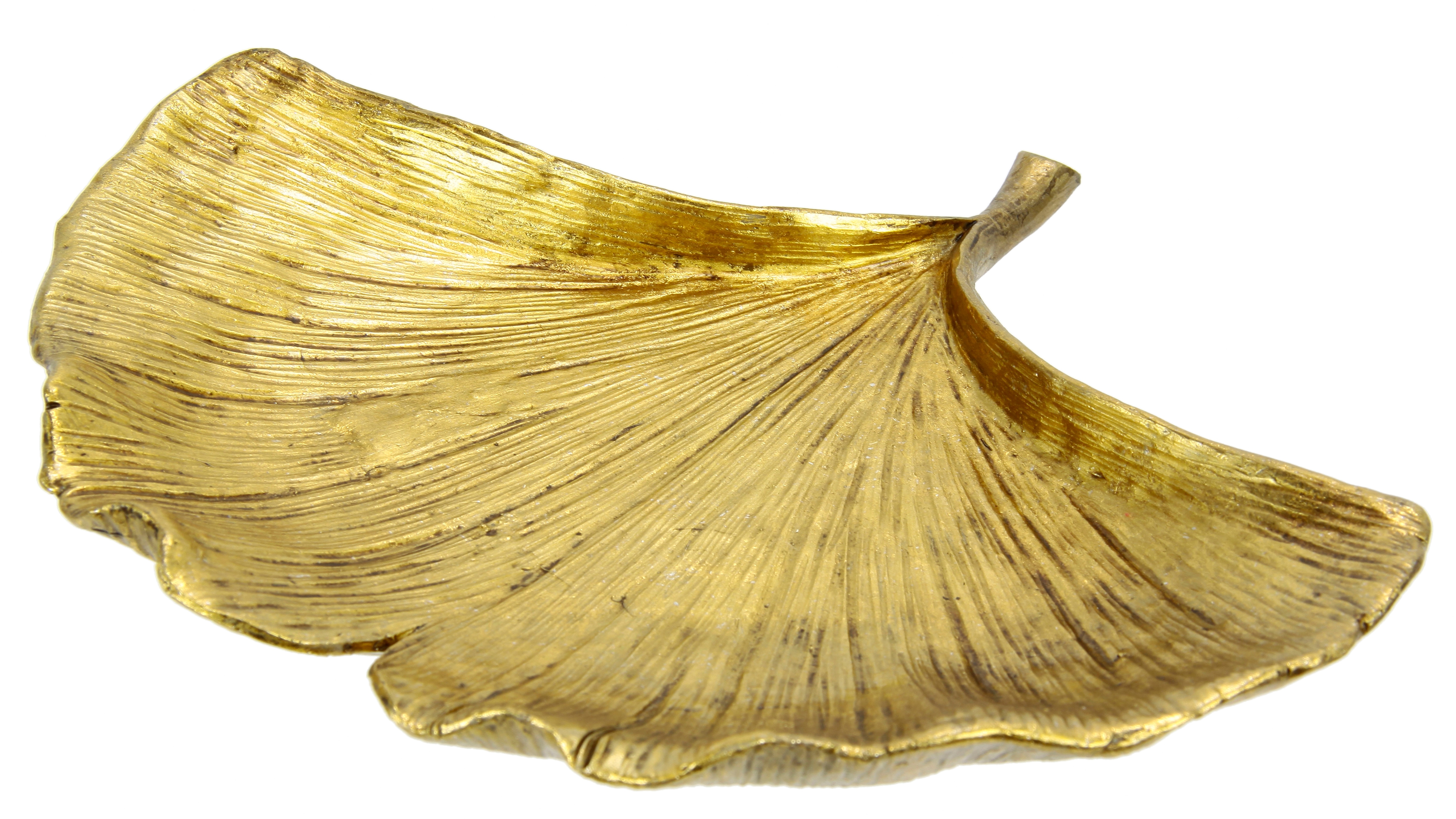 I.GE.A. Dekoschale "Schale Ginkgoblatt aus Polyresin" Tablett Serviertablett Tischdeko Dekoteller Schmuck-Tablett Deko, gold