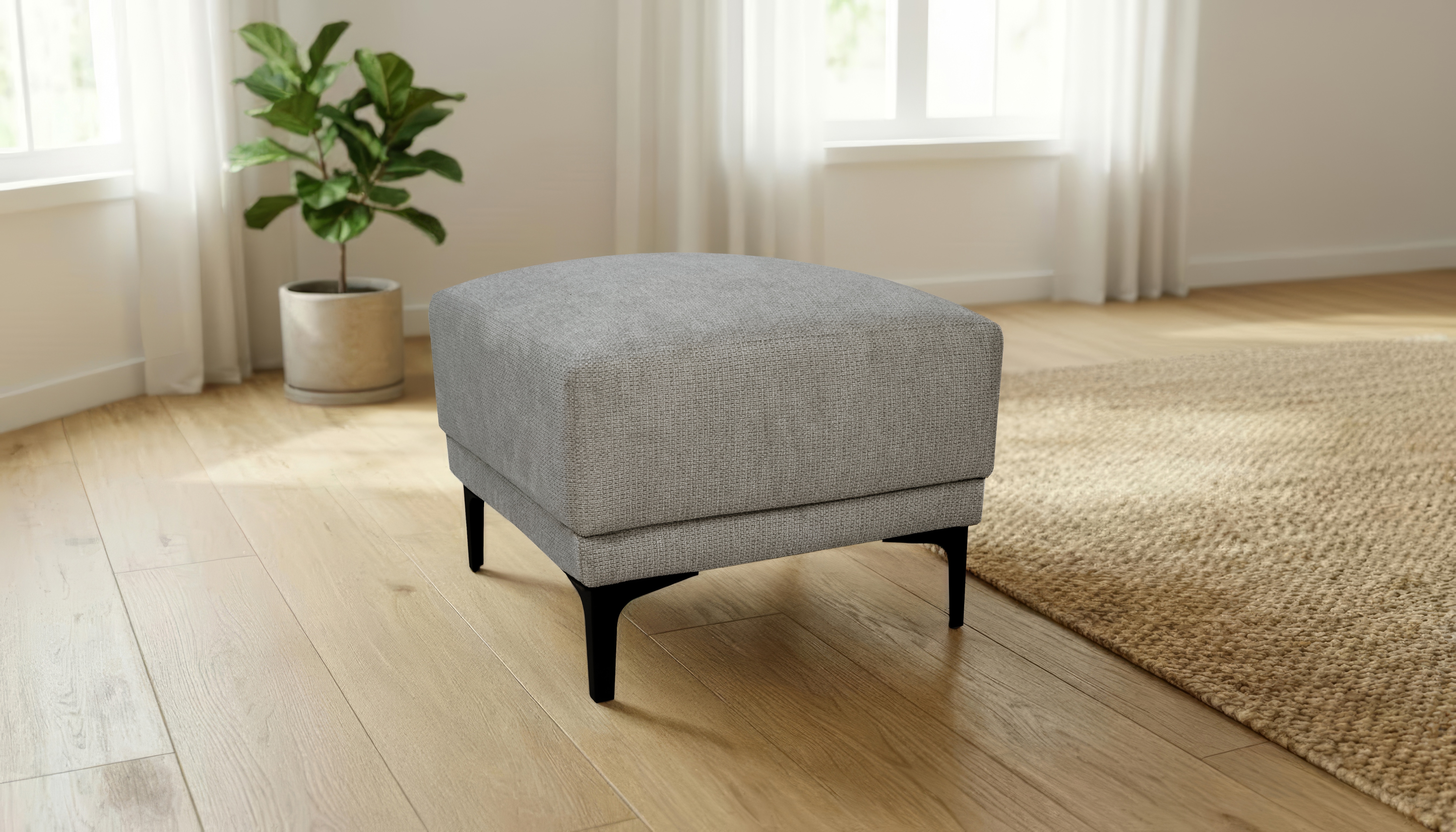 OTTO home Polsterhocker "Xander" 1 Stk. tlg. Breite 58 cm, Soft-Touch Chenille, schwarze Metallfüße
