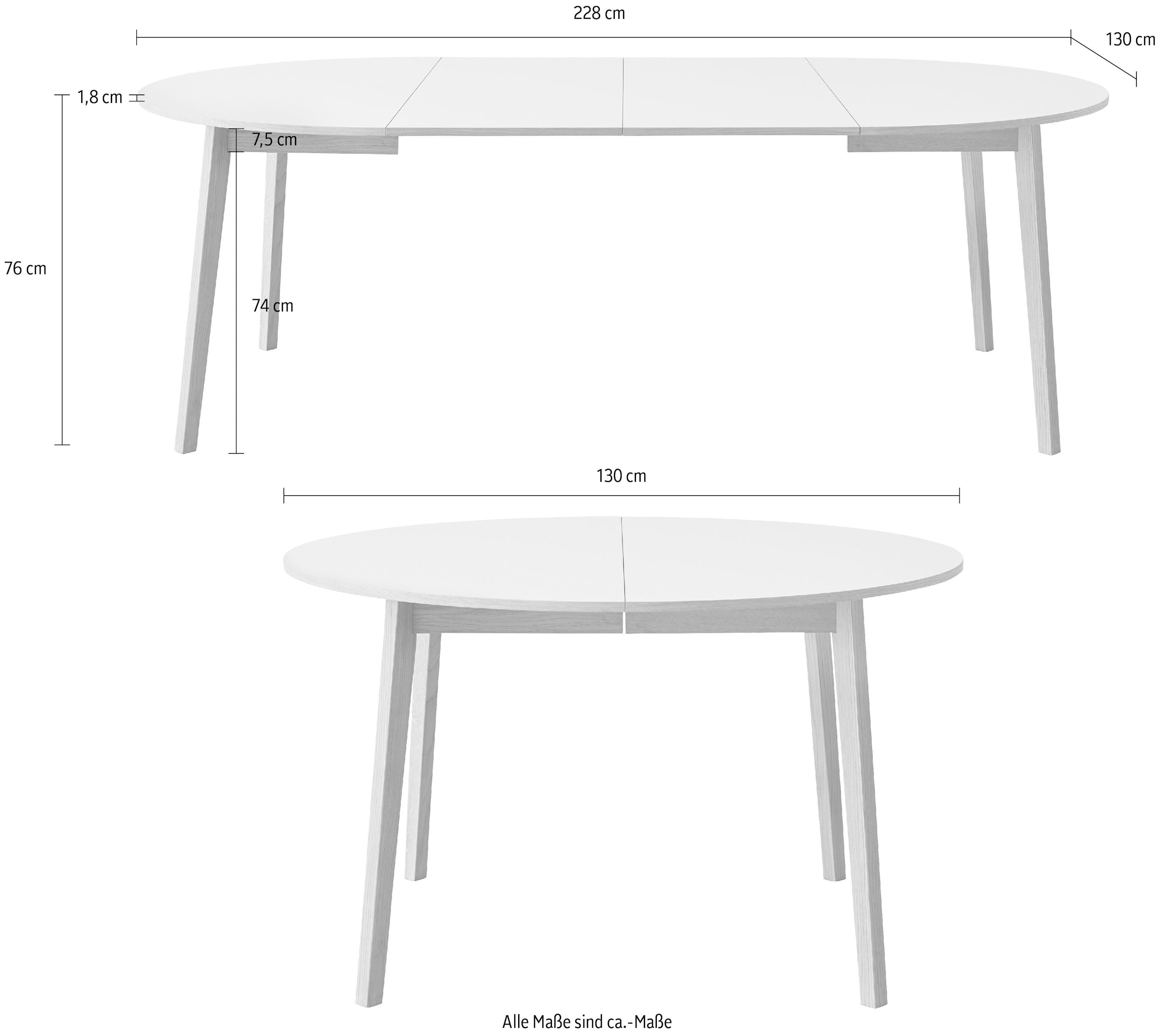 Hammel Furniture Esstisch cm, Ø130/228 »Basic Einlegeplatten aus 2 BAUR | kaufen Hammel Massivholz, by Single«, Gestell inklusive