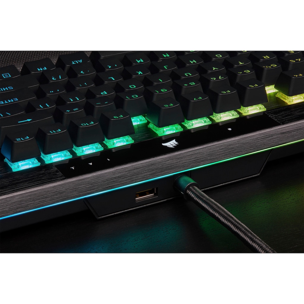 Corsair Gaming-Tastatur »K100 CHERRY MX SPEED«, (programmierbare G-Tasten-Lautstärkeregler-Ziffernblock-Handgelenkauflage)