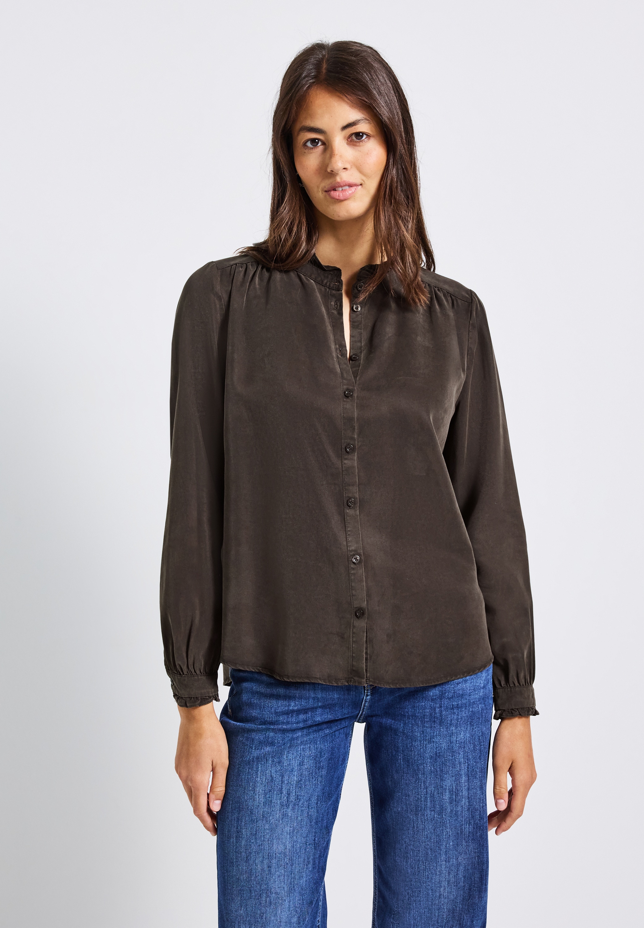 STREET ONE Langarmbluse, mit Rüschendetails, Washed Look günstig online kaufen
