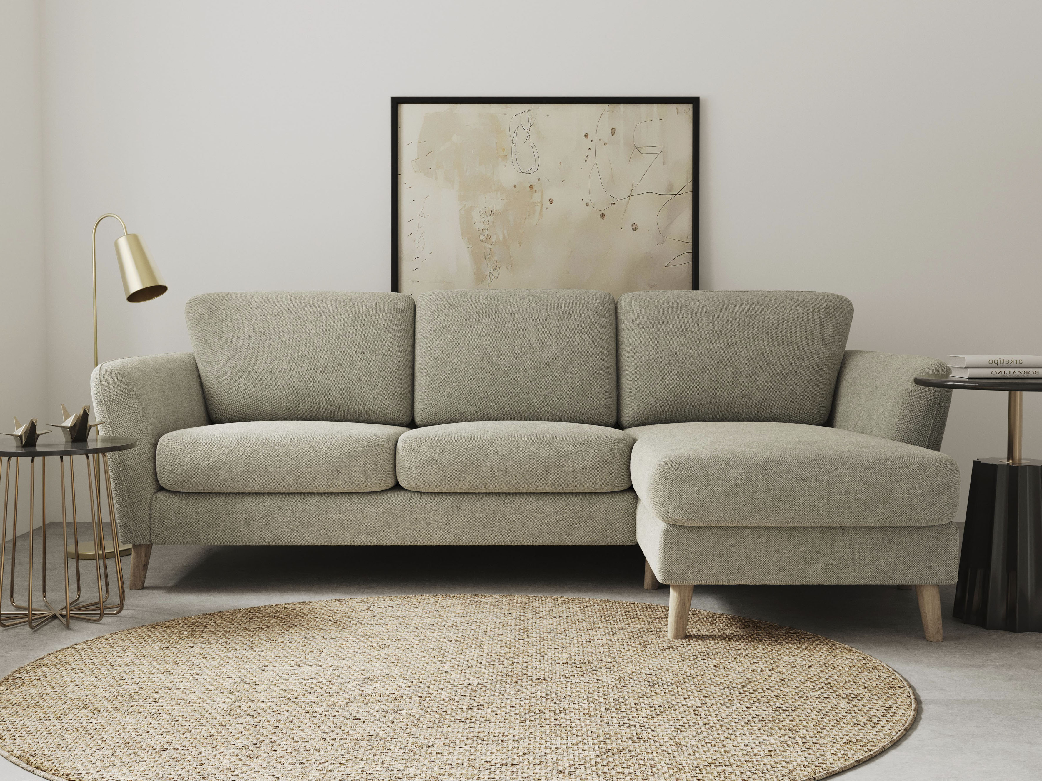 OTTO home Ecksofa "MARSEILLE (242/152cm),L-Form, Rec. rechts/links" Massivholzbeine Eiche, Landhausstil, Wellenunterfederung