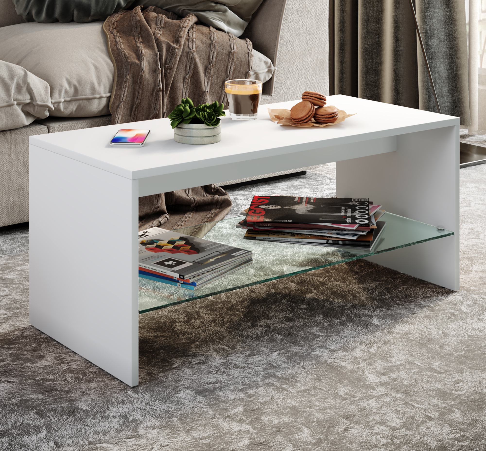 Thumbnail - VCM Couchtisch "Holz Sofatisch Couchtisch Glas Wisal" 1 Stk. tlg.