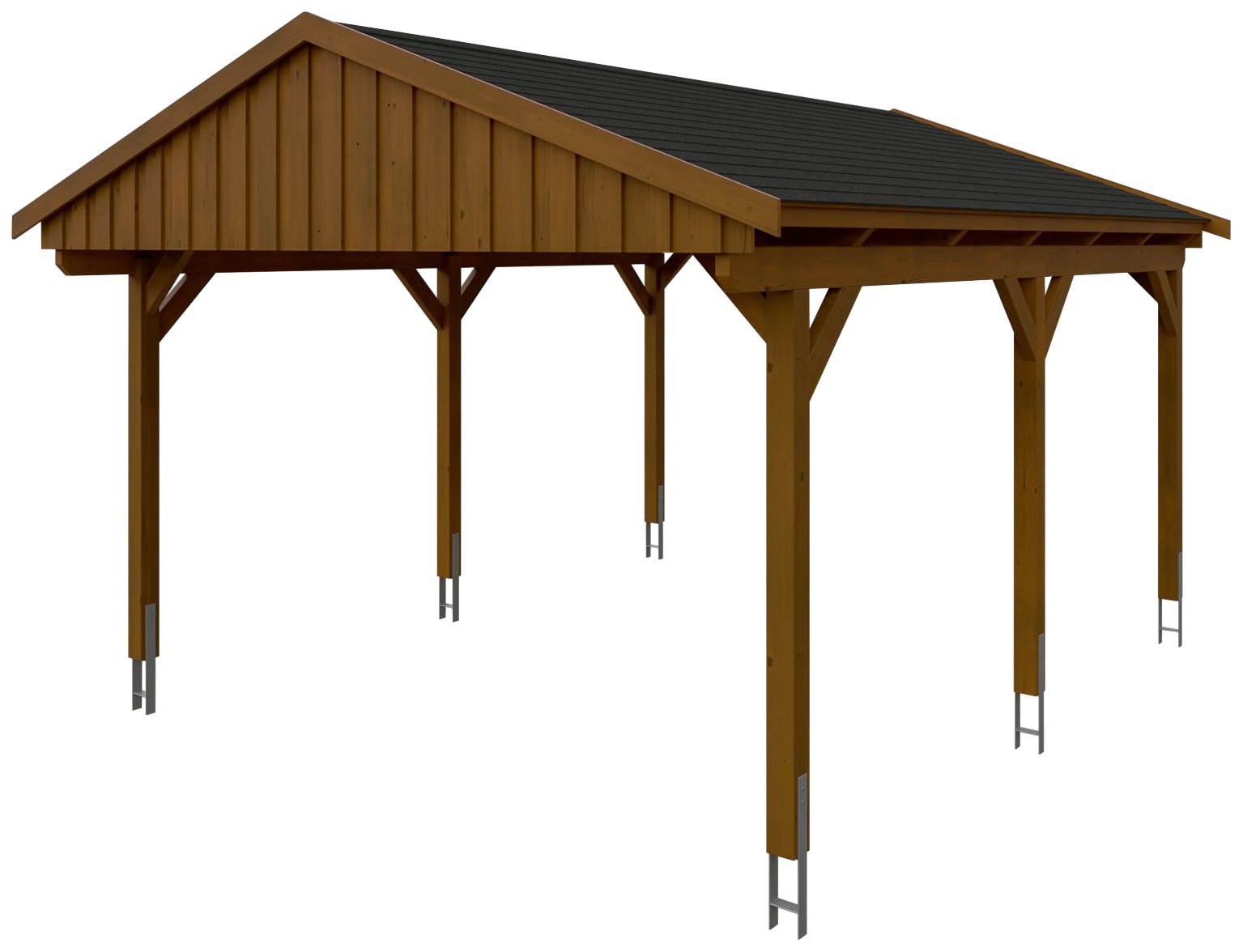 Skanholz Einzelcarport »Fichtelberg«, Leimholz-Nordisches Fichtenholz, braun, mit schwarzen Schindeln