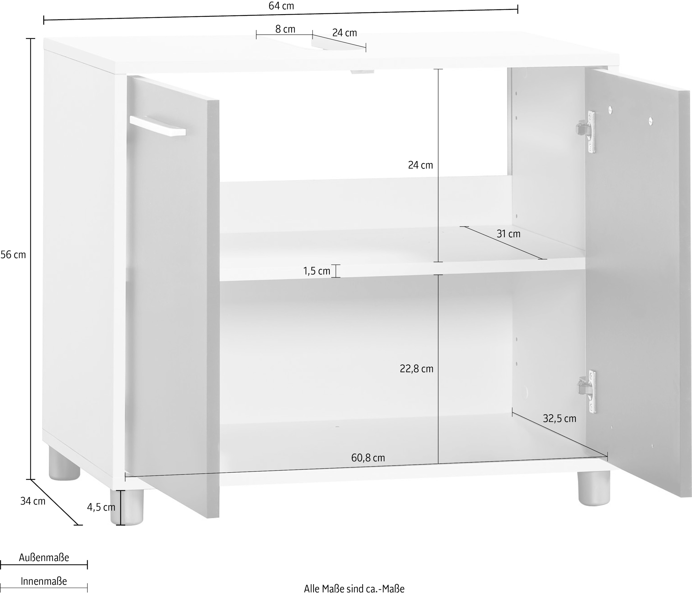 Procontour Waschbeckenunterschrank »Betty«, Breite 64 cm, mit Einlegeboden,  Badezimmerschrank WBU Badmöbel kaufen | BAUR