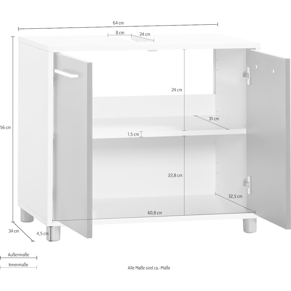 Procontour Waschbeckenunterschrank »Betty«, Breite 64 cm, mit Einlegeboden, Badezimmerschrank WBU Badmöbel