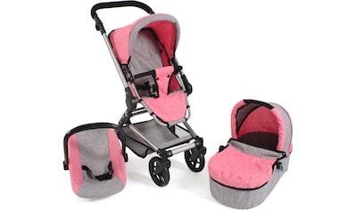 Kombi-Puppenwagen »Fides 3in1, Melange Pink«, mit Babywanne, Sportsitz und Autositz