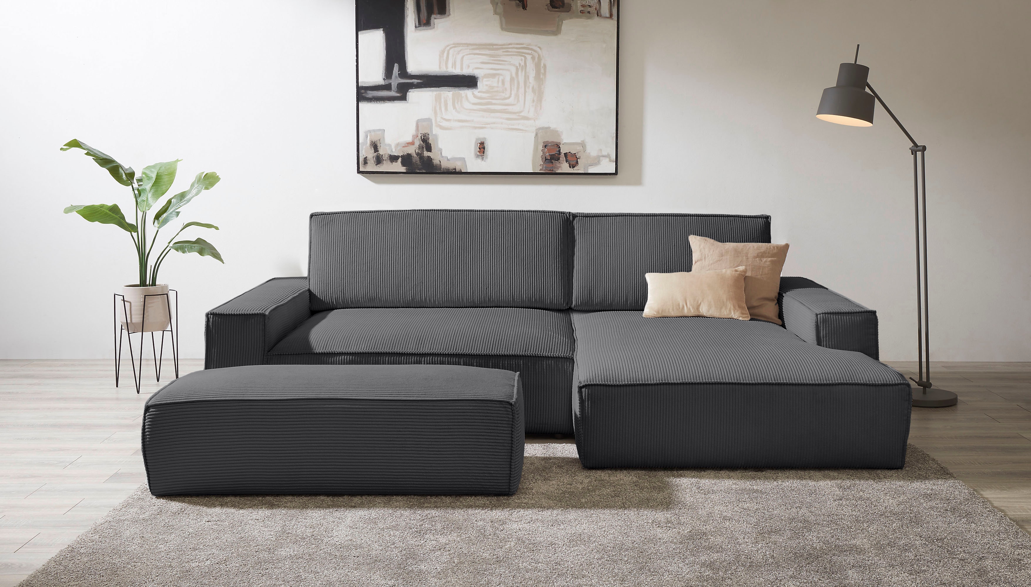 OTTO home Polsterecke "SHERWOOD XXL tief, L-Form, Schlaffunktion, Bigsofa, Cord, Leinenoptik" stellbar zum Schlafsofa (Krokodilverbinder), Cord, Leinenoptik