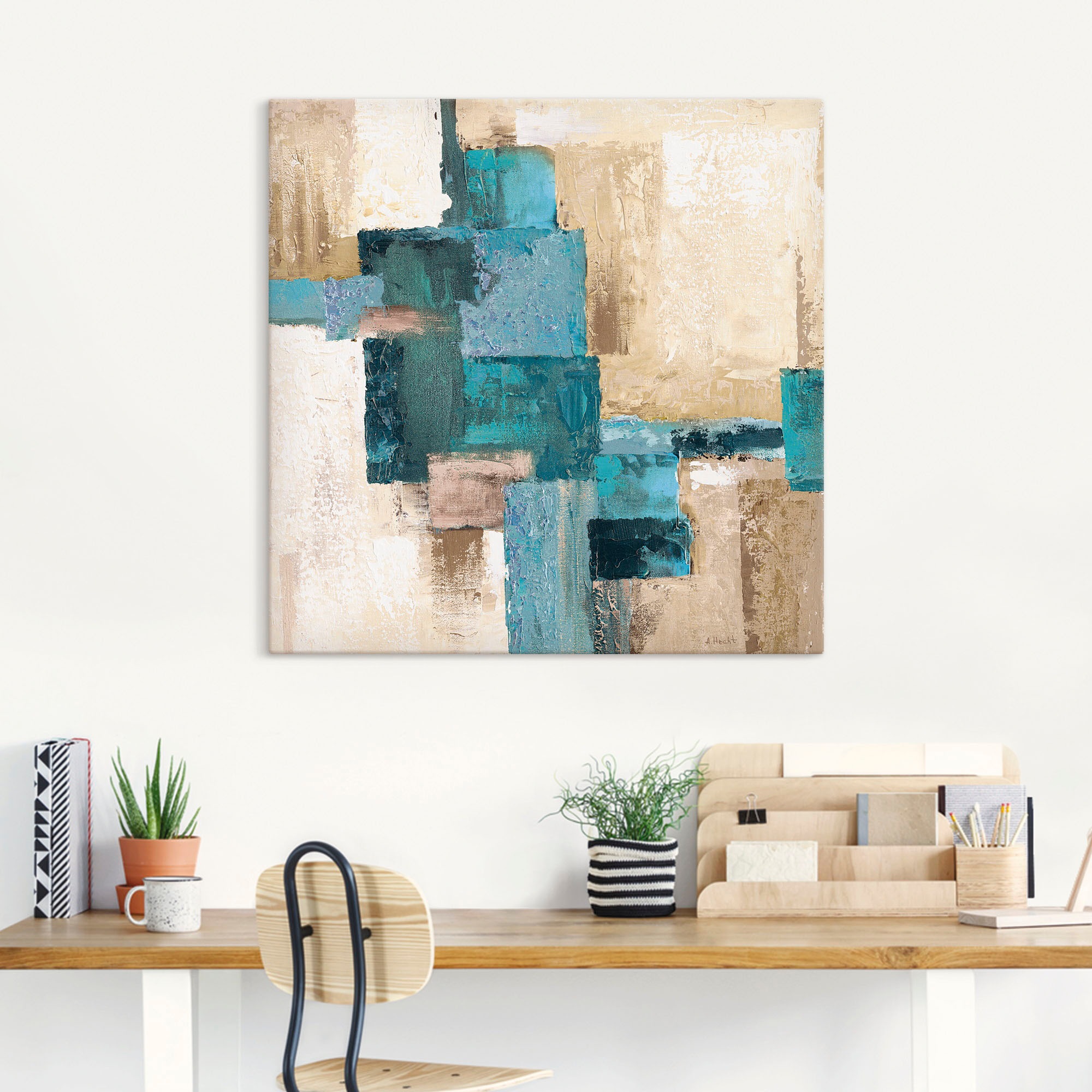 Artland Wandbild »Abstrakte Karos beige-türkis«, Muster, (1 St.), als Alubild, Outdoorbild, Leinwandbild, Poster in verschied. Größen