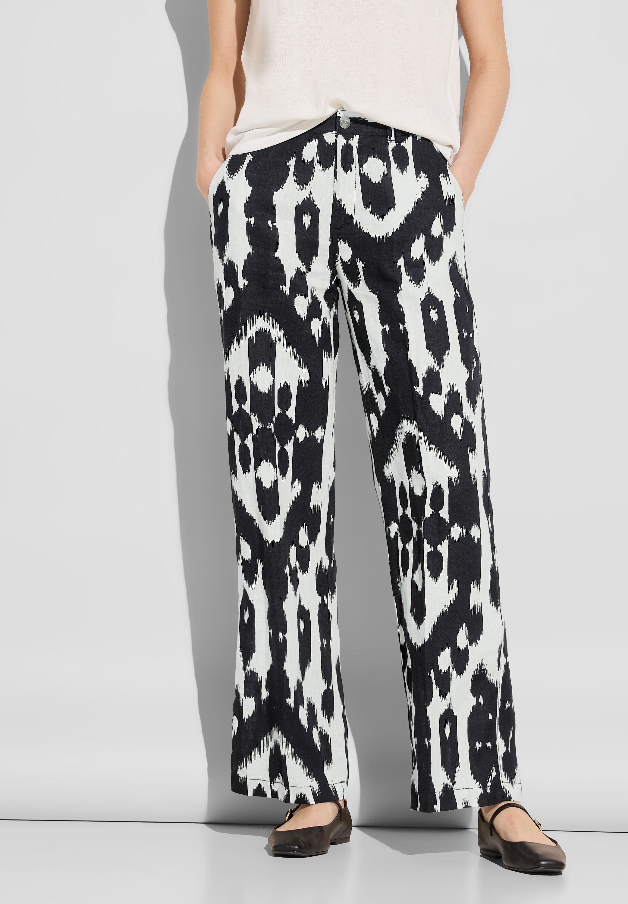 STREET ONE Leinenhose, Sommerhose mit All-Over Print günstig online kaufen
