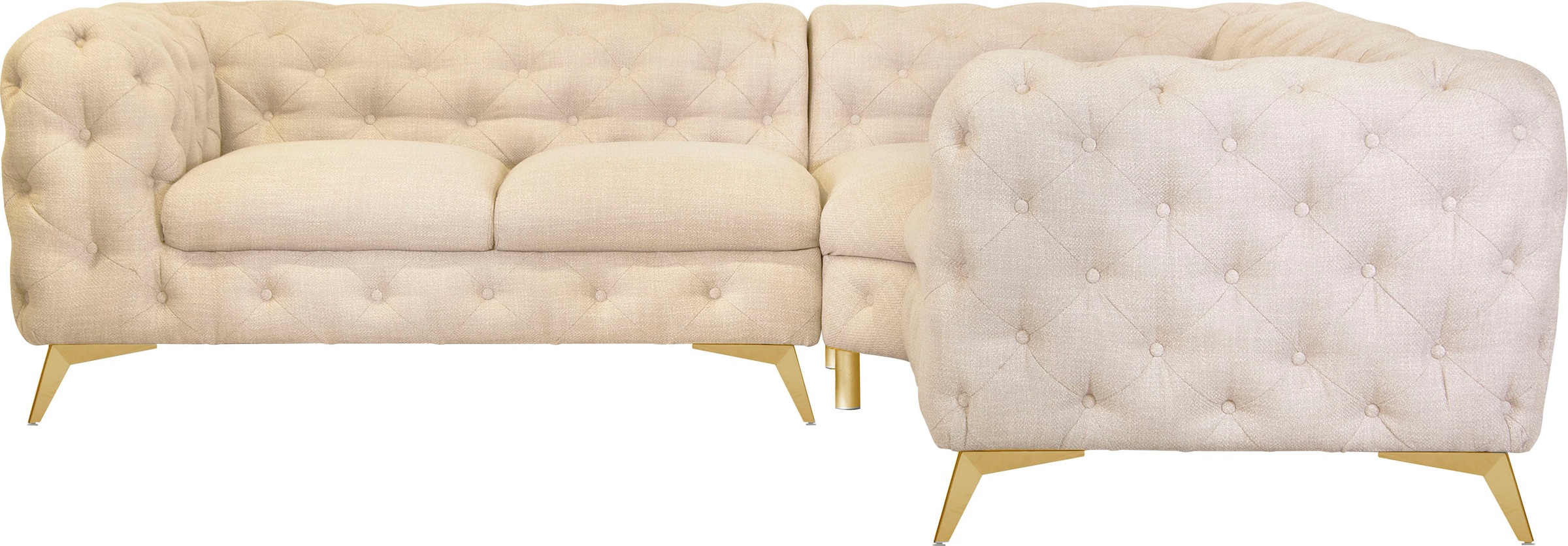 Leonique Chesterfield-Sofa »Ecksofa GLYNIS L-Form mit Wellenunterfederung, Maße B/T/H 264/264/75cm«, aufwändige Knopfheftung, moderne Chesterfield Optik, Fußfarbe wählbar