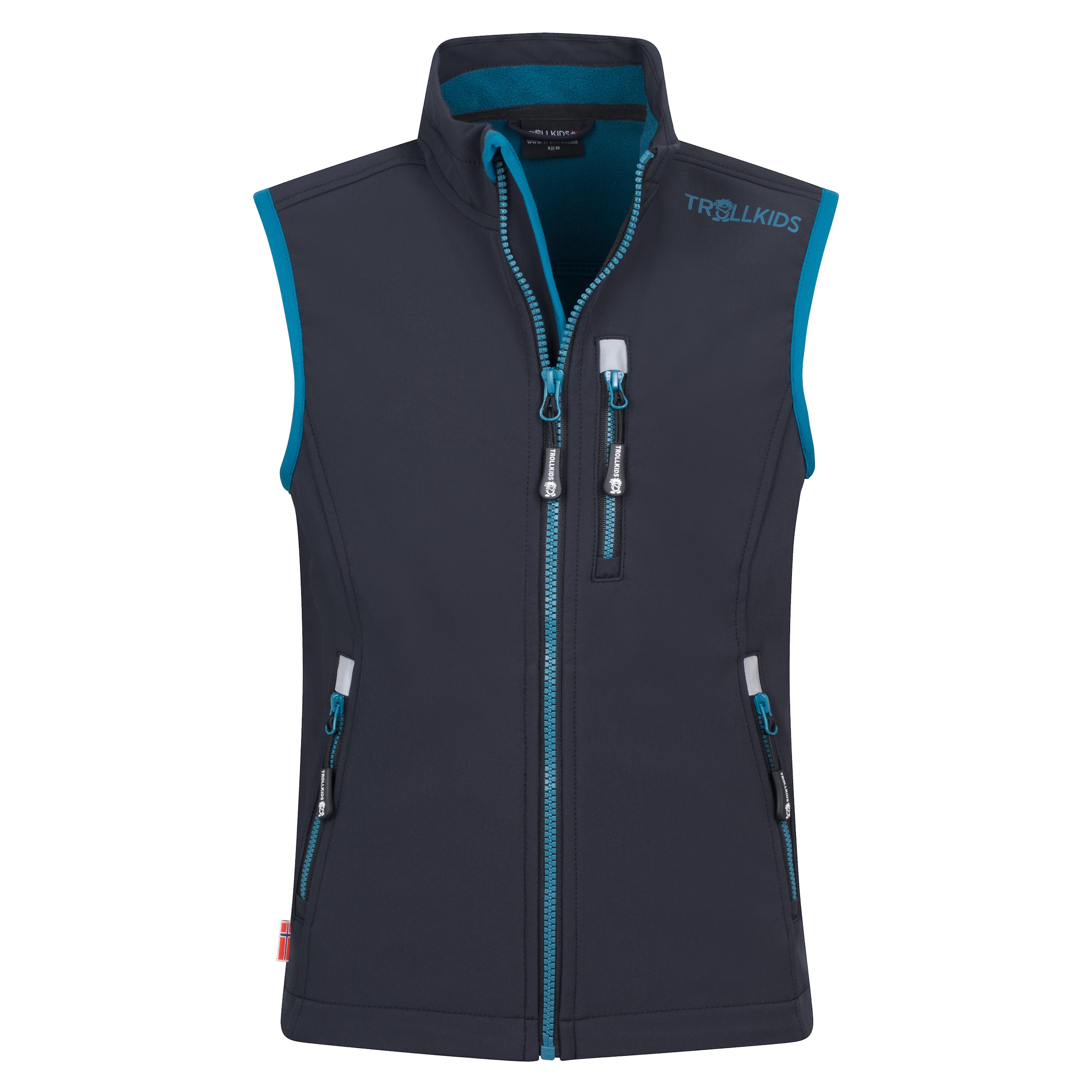 TROLLKIDS Mädchen Softshellweste "KIDS TROLLFJORD VEST"schwarz, petrol, Gr. 116, Obermaterial: 94% Polyester, 6% Elasthan, Westen, für Kinder und