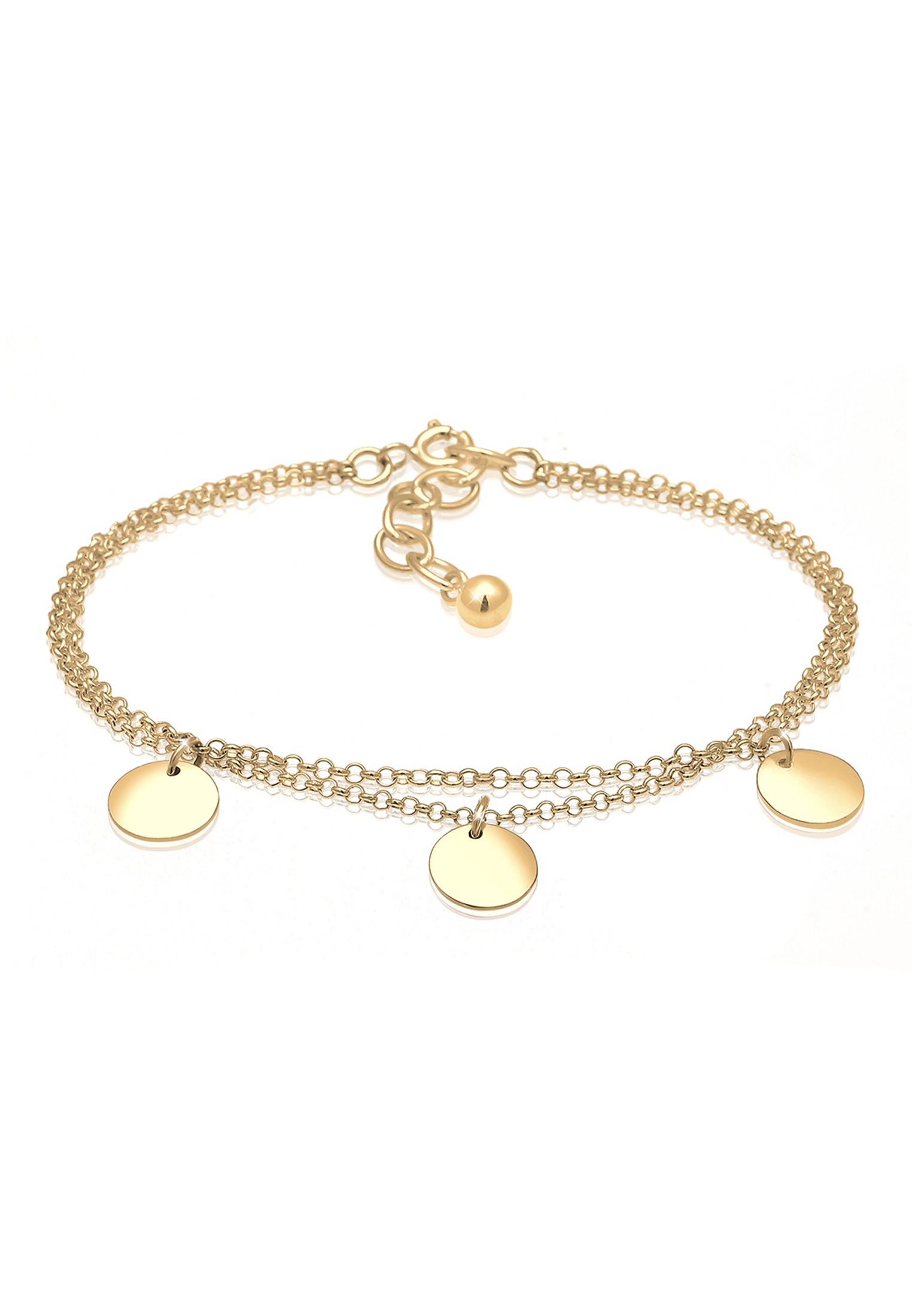 ELLI Damen Armband "2-reihig mit Plättchen 925 Silber", 16cm, ohne Stein, Silber 925 (Sterlingsilber), gold, Silber 925 (Sterlingsilber), Armbänder