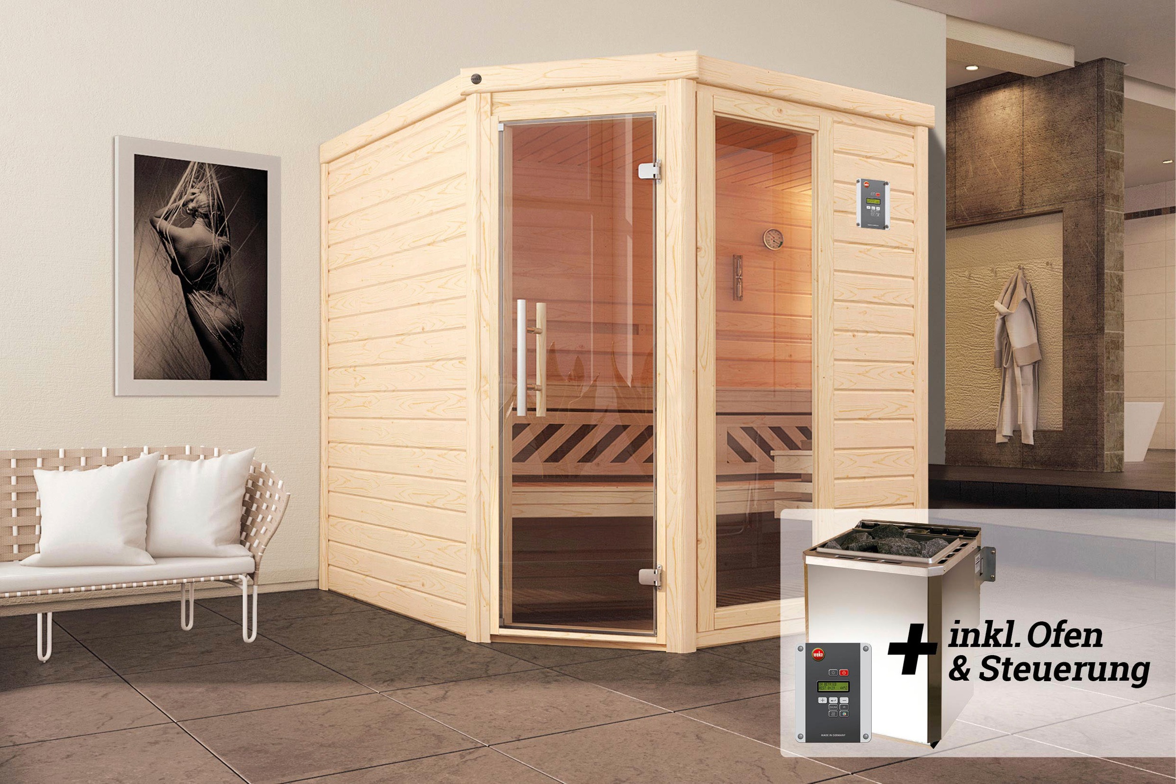 weka Sauna »Turku«, 7,5 kW Bio-Ofen mit digitaler Steuerung