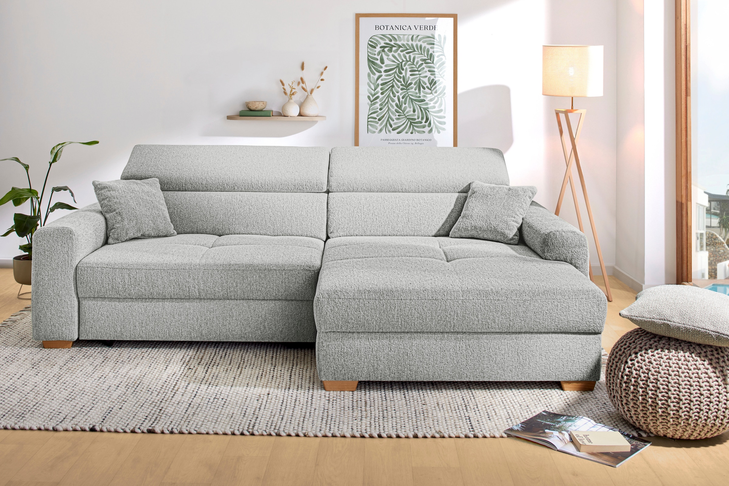 Jockenhöfer Gruppe Ecksofa "Slider L-Form, B: 277 cm Couch, 60cm elektrische Sitztiefenverstellung" 140kg Belastbarkeit, USB-Anschluss, Kopfteilverstellung & Zierkissen