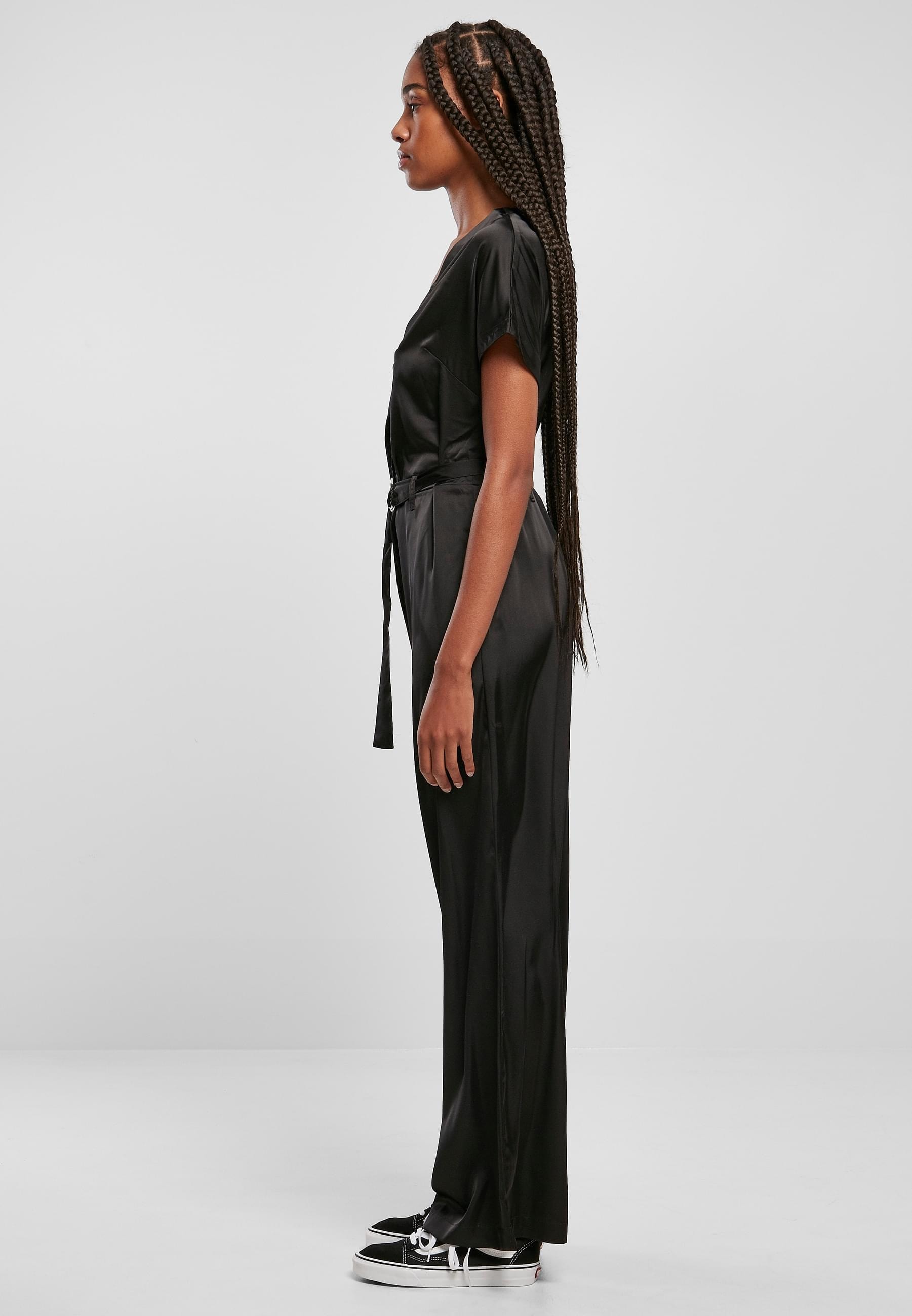 URBAN CLASSICS Jumpsuit »Urban Classics Damen Ladies Satin Wide Leg Belt Jumpsuit«, (1 tlg.)