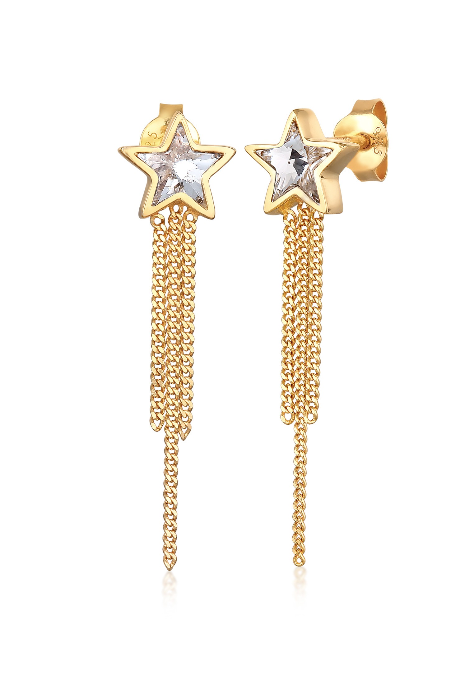 Paar Ohrstecker ELLI "Stern Ketten Look mit Kristallen von Swarovski 925 Silber", gold, Ohrringe, Damen, onesize,mit Steinen, Silber 925 (Sterlingsilber)