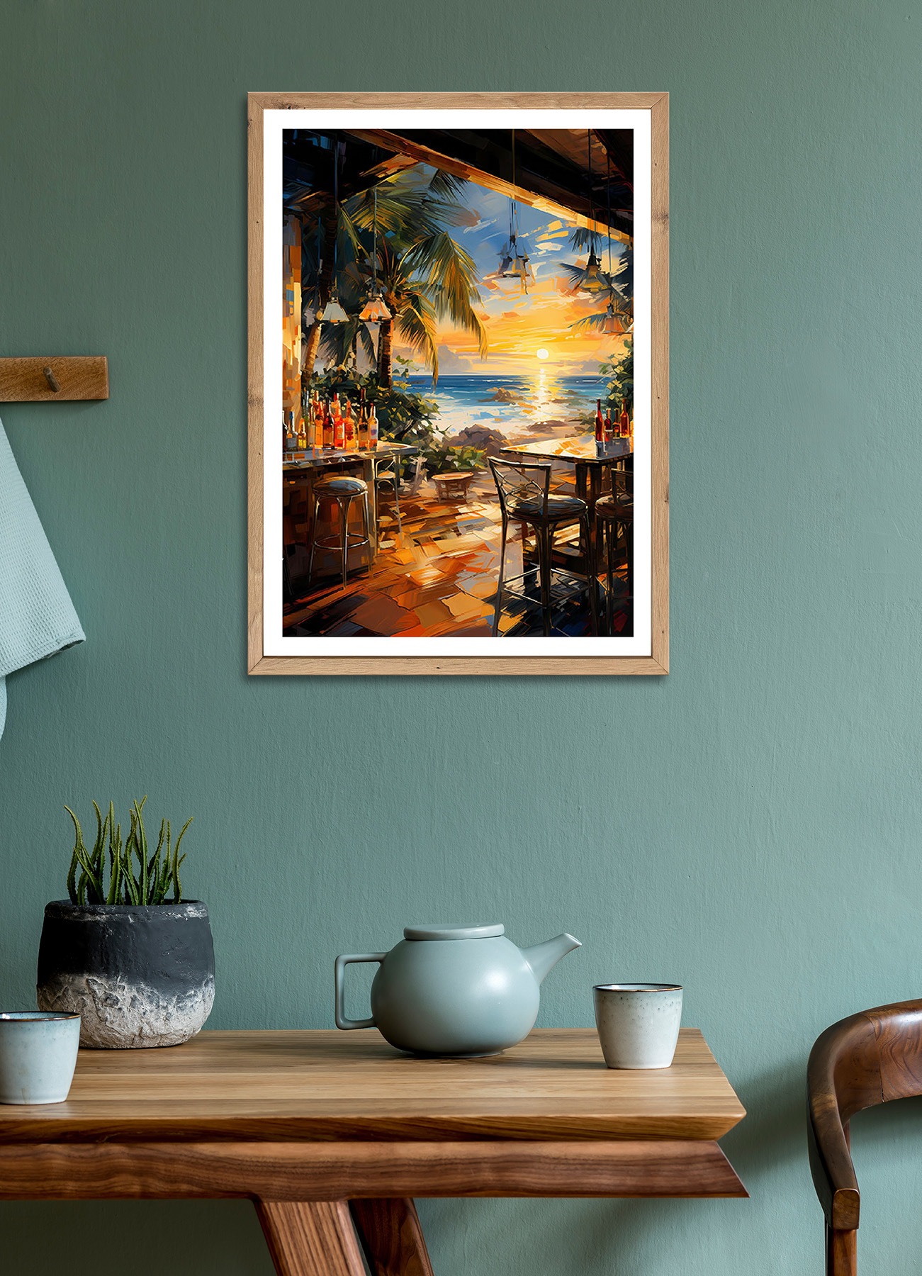 Bönninghoff Bild mit Rahmen »Wandbild gerahmt STRANDBAR 50x70 cm – Sommerliches Küstenmotiv mit« Abstrakt | Abstrakte | Bar & Lounges | Cocktail | Getränke | Palmen | Sonnenuntergang | Strand | Strandbilder 1 Stk. tlg. mit dekorativem Rahmen