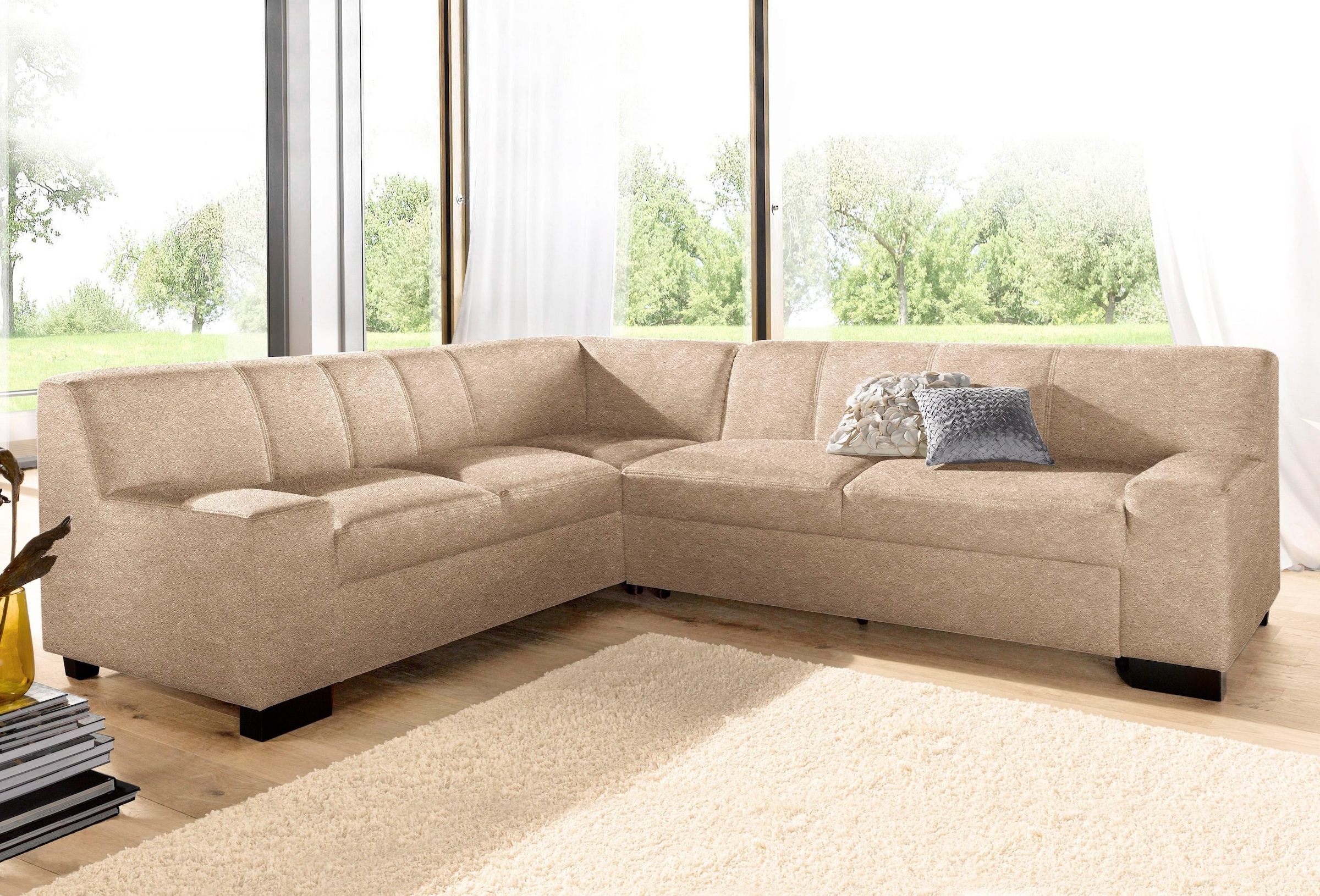 DOMO collection Ecksofa "Norma, moderne Armlehnen, zeitlos und elegant, Breite 247cm, L-Form" wahlweise mit Bettfunktion