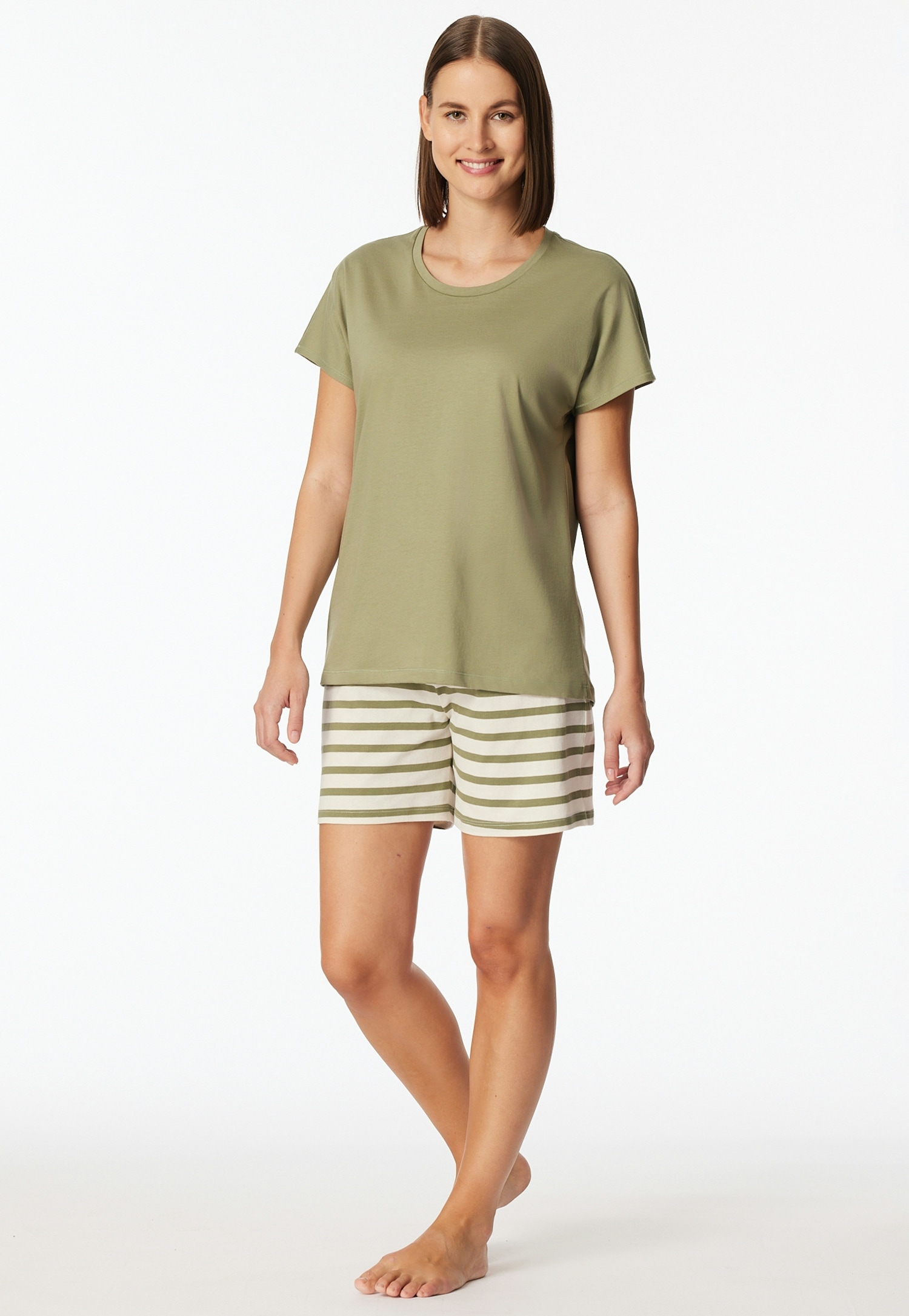 Schiesser Shorty "Casual Essentials" 2tlg., 2 mit unifarbenem Shirt und gestreifter Hose