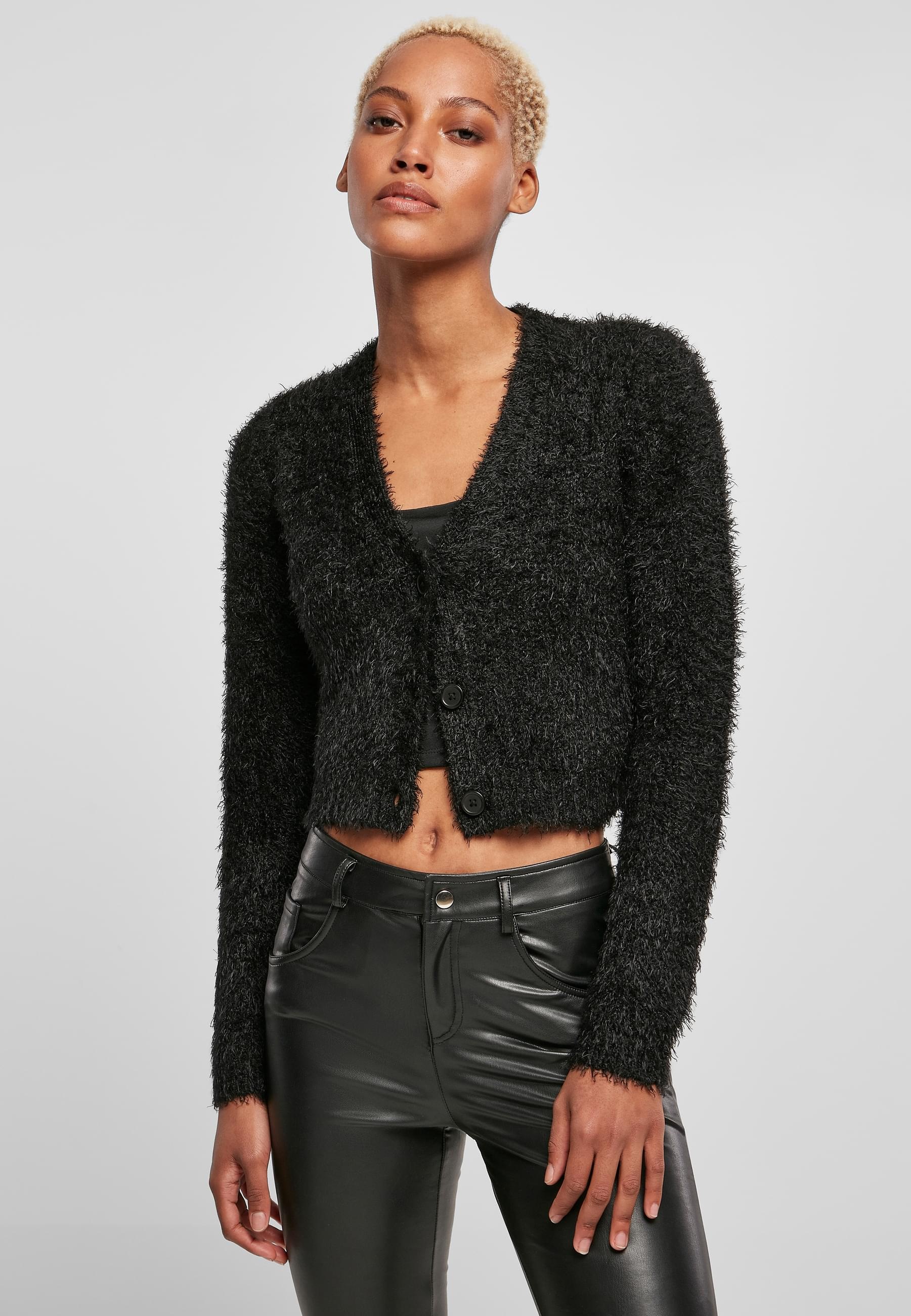URBAN CLASSICS Strickjacke »Urban Classics Damen Ladies Cropped Feather Cardigan«