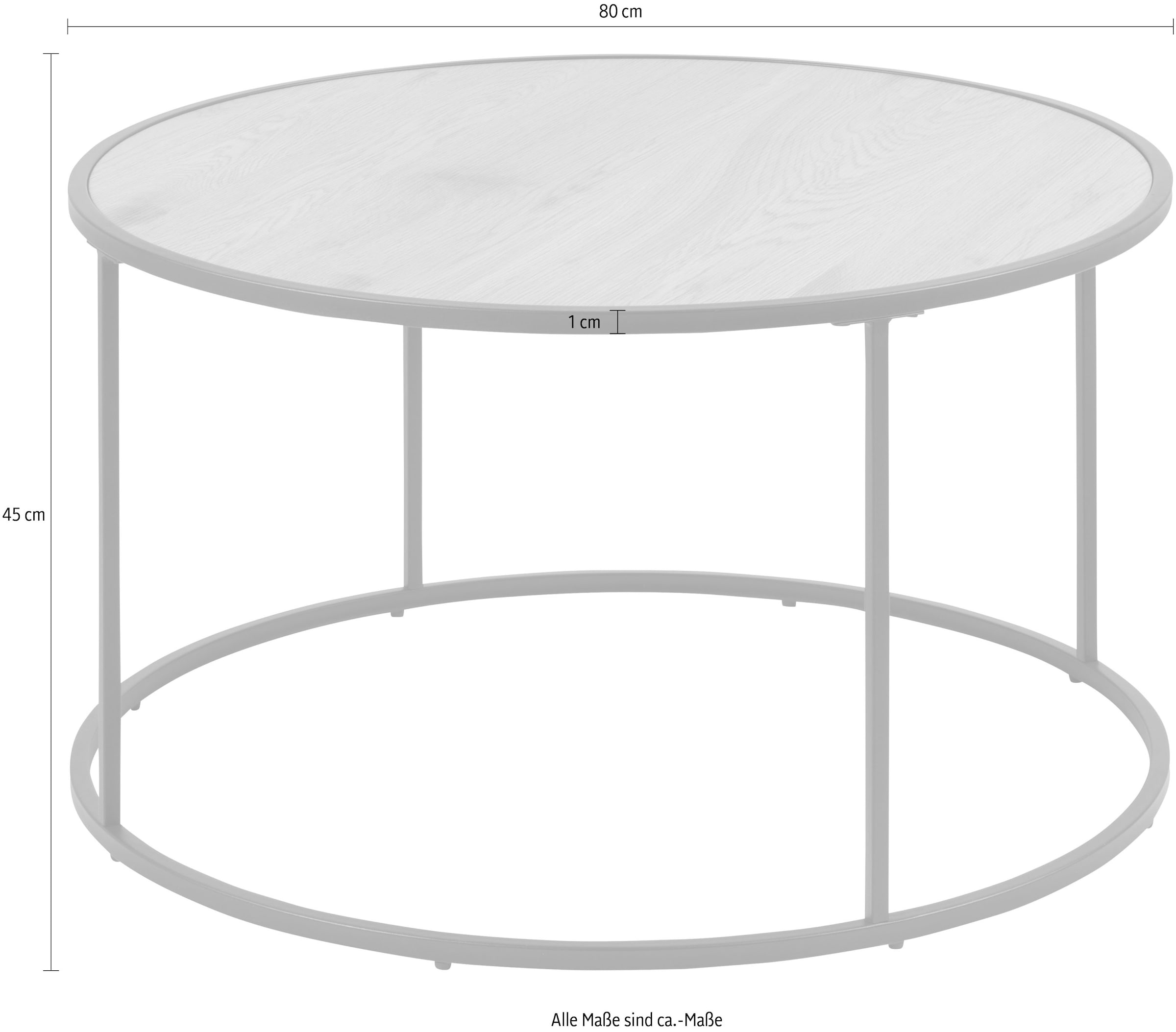 ACTONA GROUP Couchtisch, mit Tischplatte in Naturoptik und schmalem Metallfuß, rund, T: 80 cm