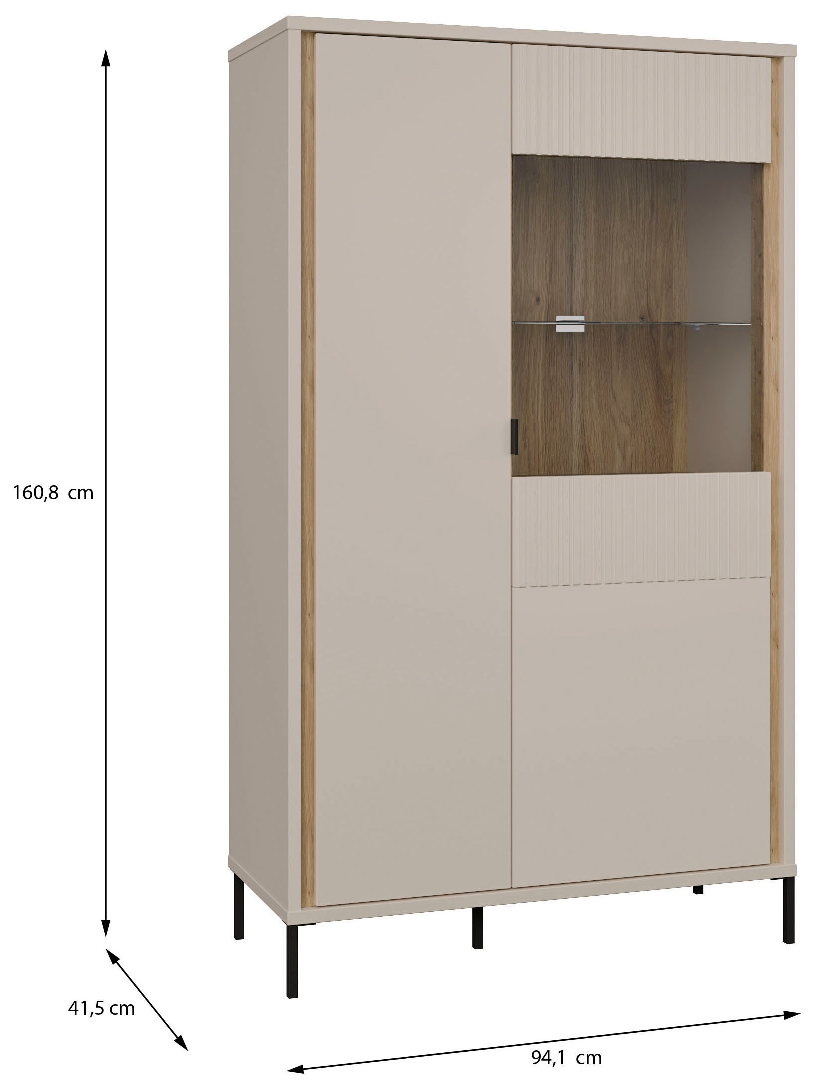 FORTE Highboard »Forte Seravel Highboard, Kashmir Beige/Mauvella Eiche opt. Beleuchtung« B/H/T 94,1/160,8/41,5 viel Stauraum, Lamellenoptik