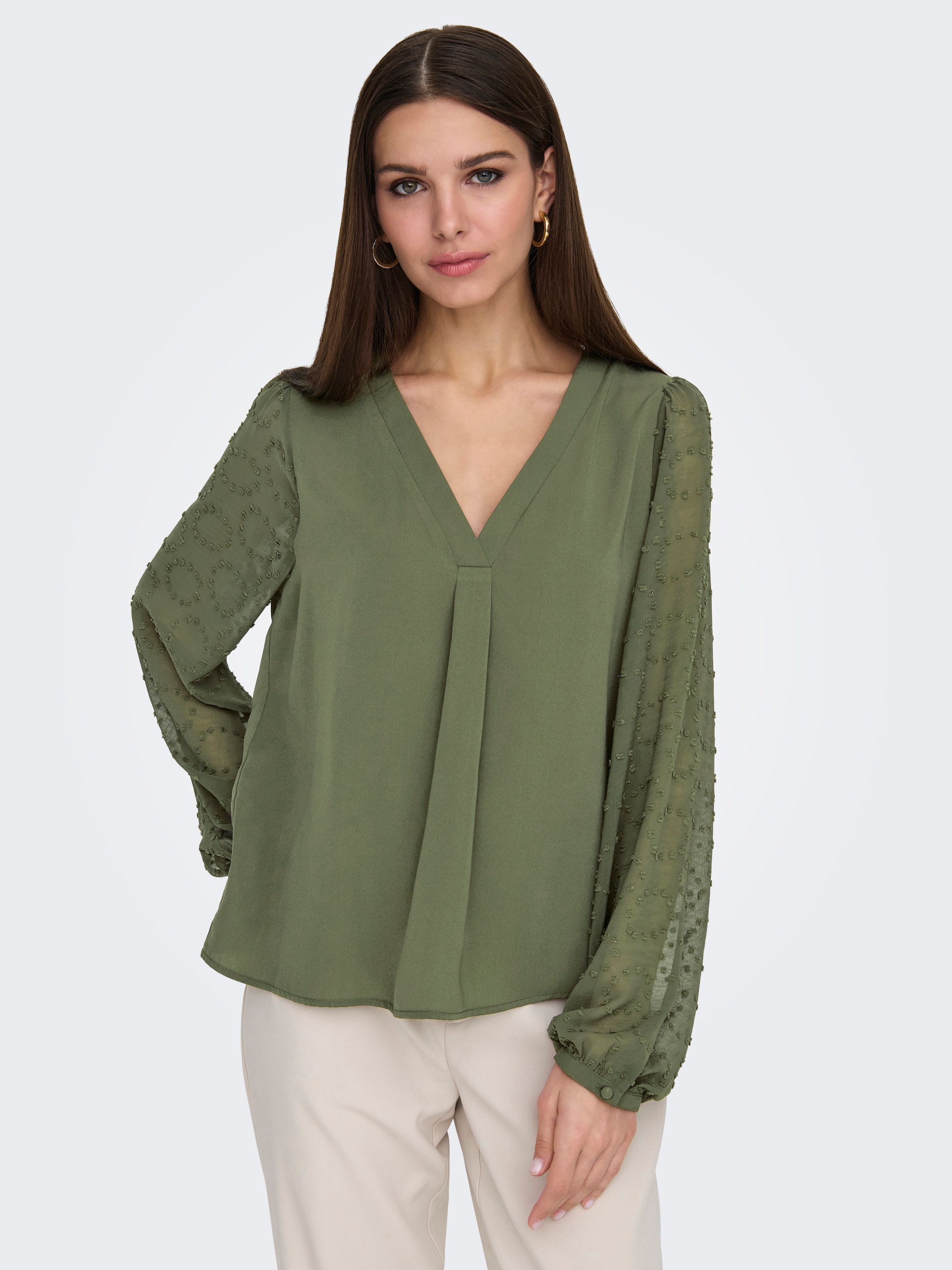 ONLY Shirtbluse "ONLMASJA FR L/S V-NECK SHIRT CS PTM" günstig online kaufen