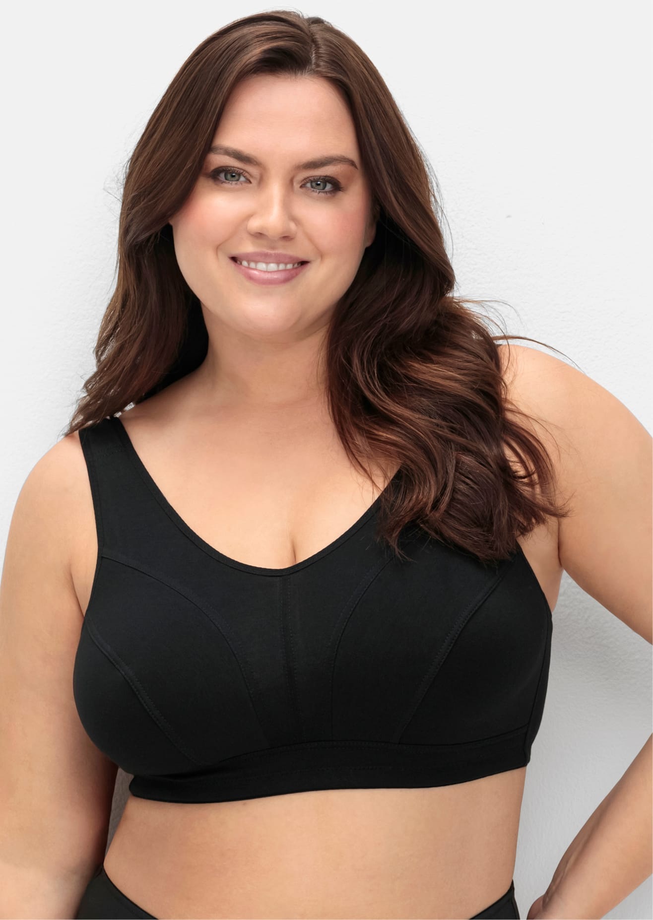 SHEEGO Damen Bügelloser BH, Gr. 115, schwarz, 90% Baumwolle, 6% Elasthan, 4% Polyamid, BHs