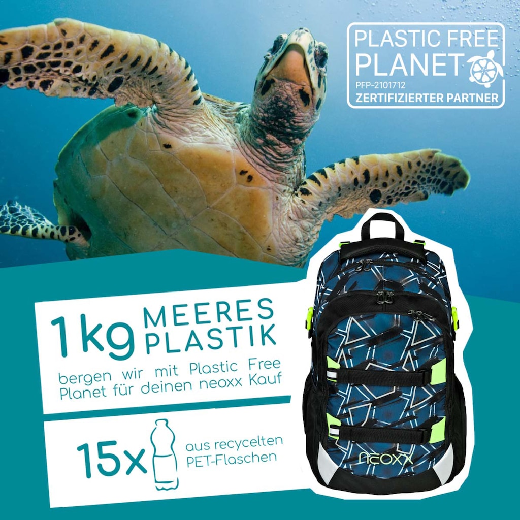 neoxx Schulrucksack »Active, Flash yourself«, reflektierende Details, aus recycelten PET-Flaschen