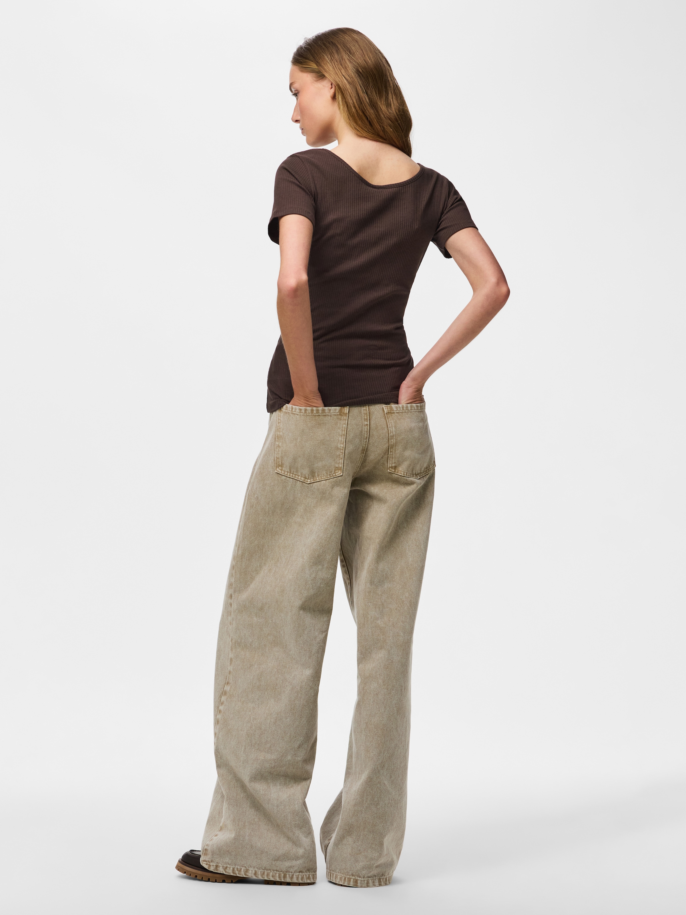 pieces Kurzarmshirt »PCKITTE SS TOP NOOS BC« Baumwollmischung, slim fit