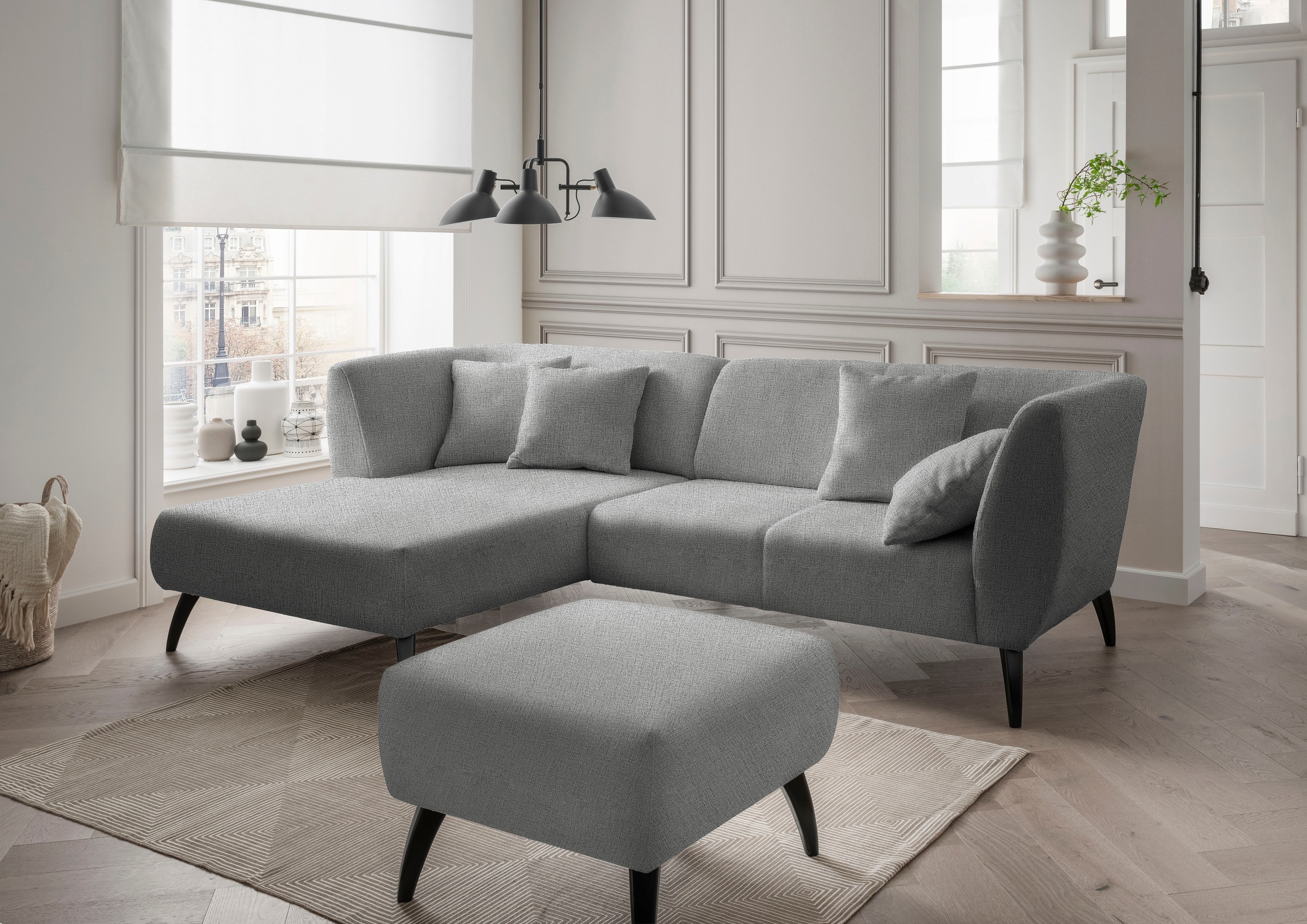 Home affaire Ecksofa "Lazio modern und bequem, schmale Armlehnen, tolle Detailverarbeitung" Holzfußfarbe wählbar, inkl. 4x Zierkissen