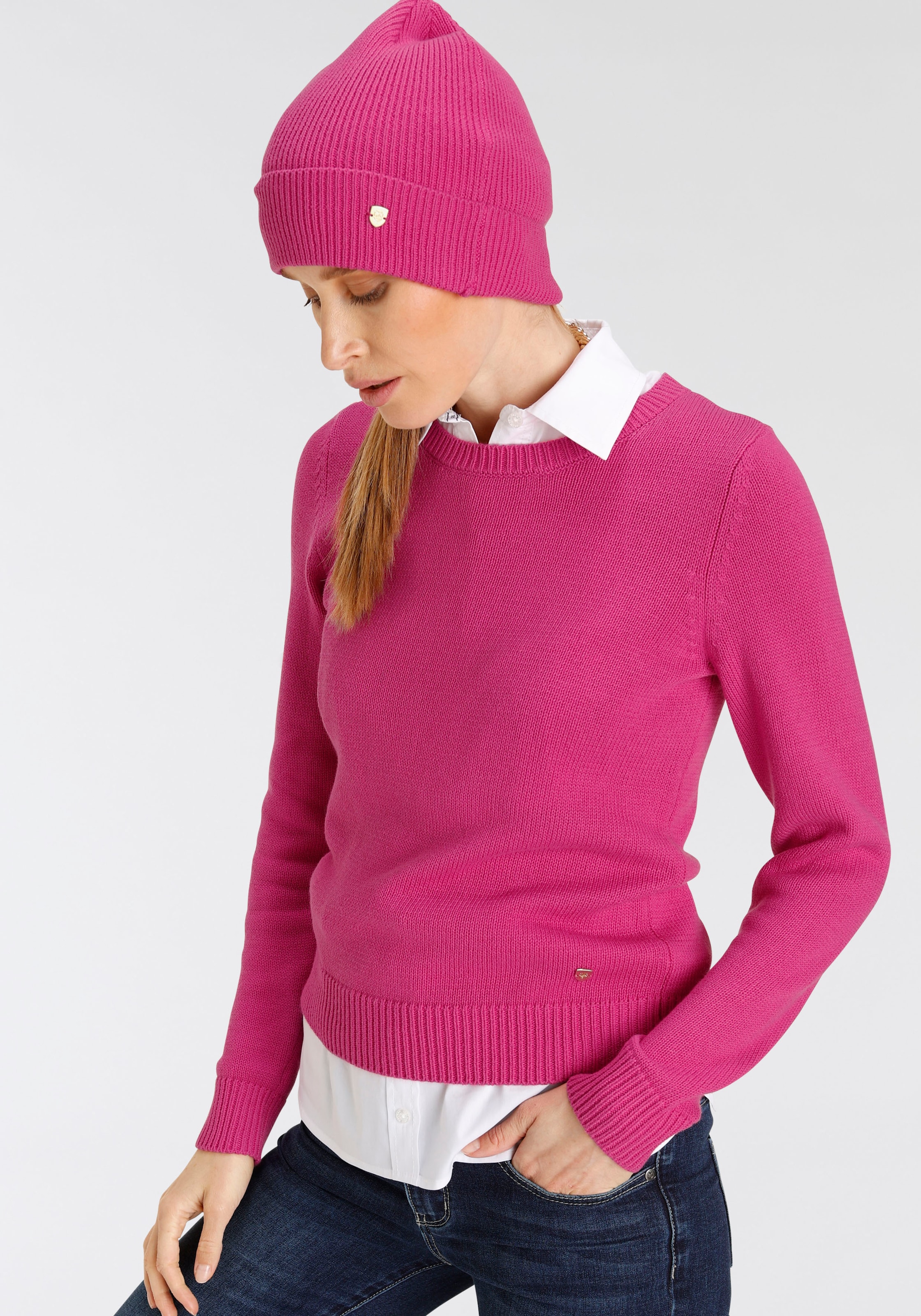 DELMAO Rundhalspullover, (Set, + online passender Pullover mit MARKE! BAUR Mütze Mütze), NEUE | - bestellen 2 tlg