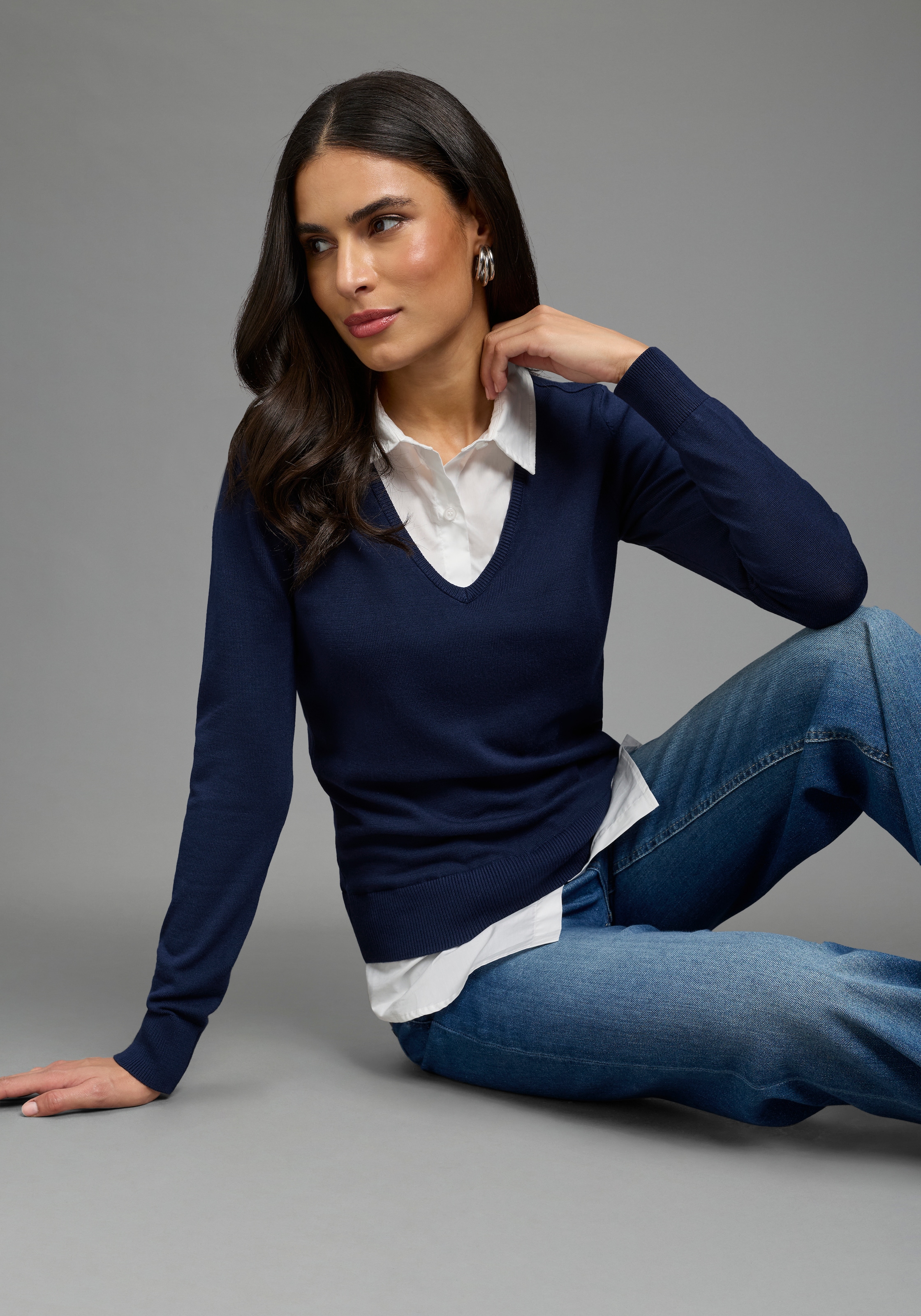Laura Scott 2-in-1-Pullover "mit Bluseneinsatz" aus angenehmer Viskosemischung