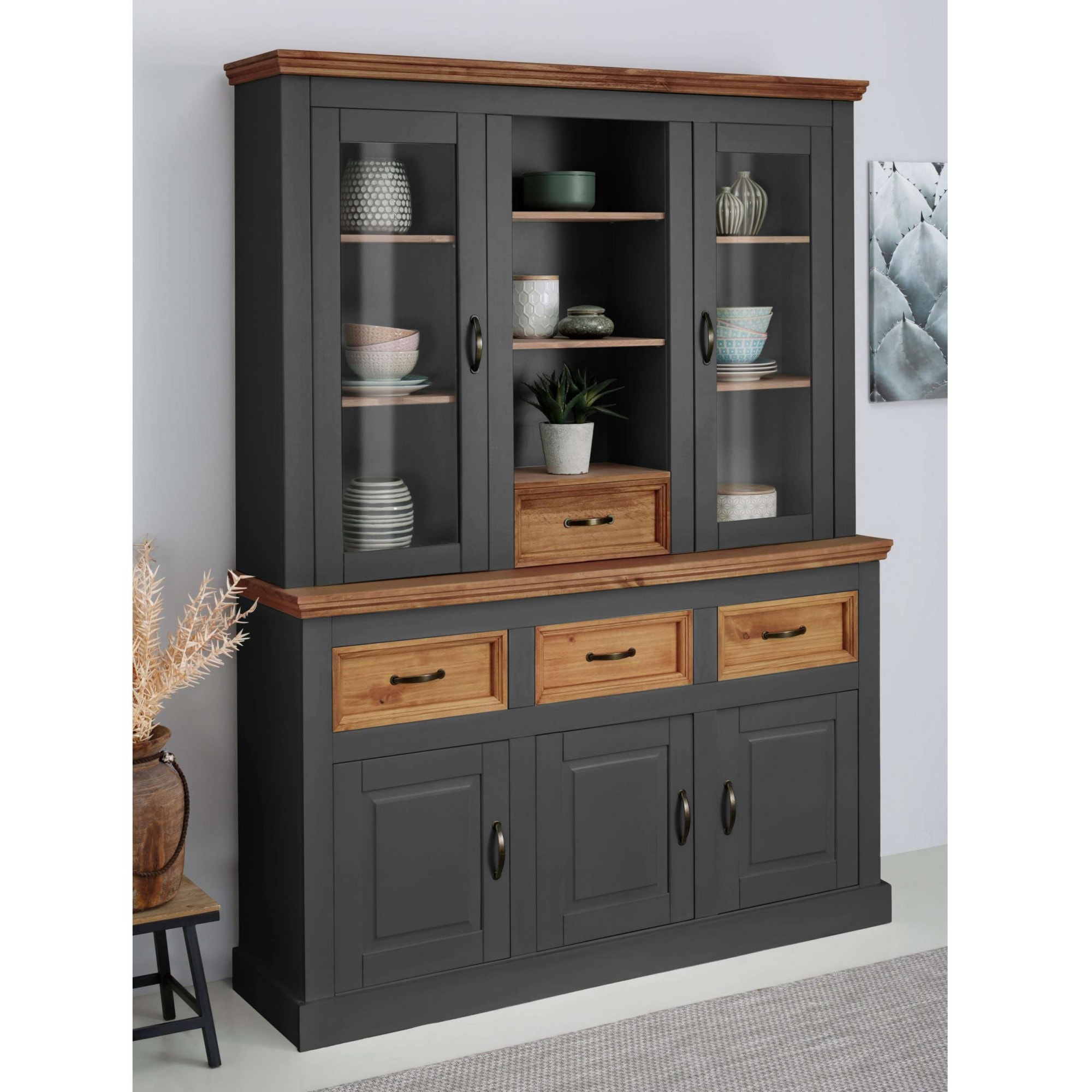 OTTO home Buffet "Selma" aus massivem Kiefernholz, mit Griffen aus antikisiertem Metall