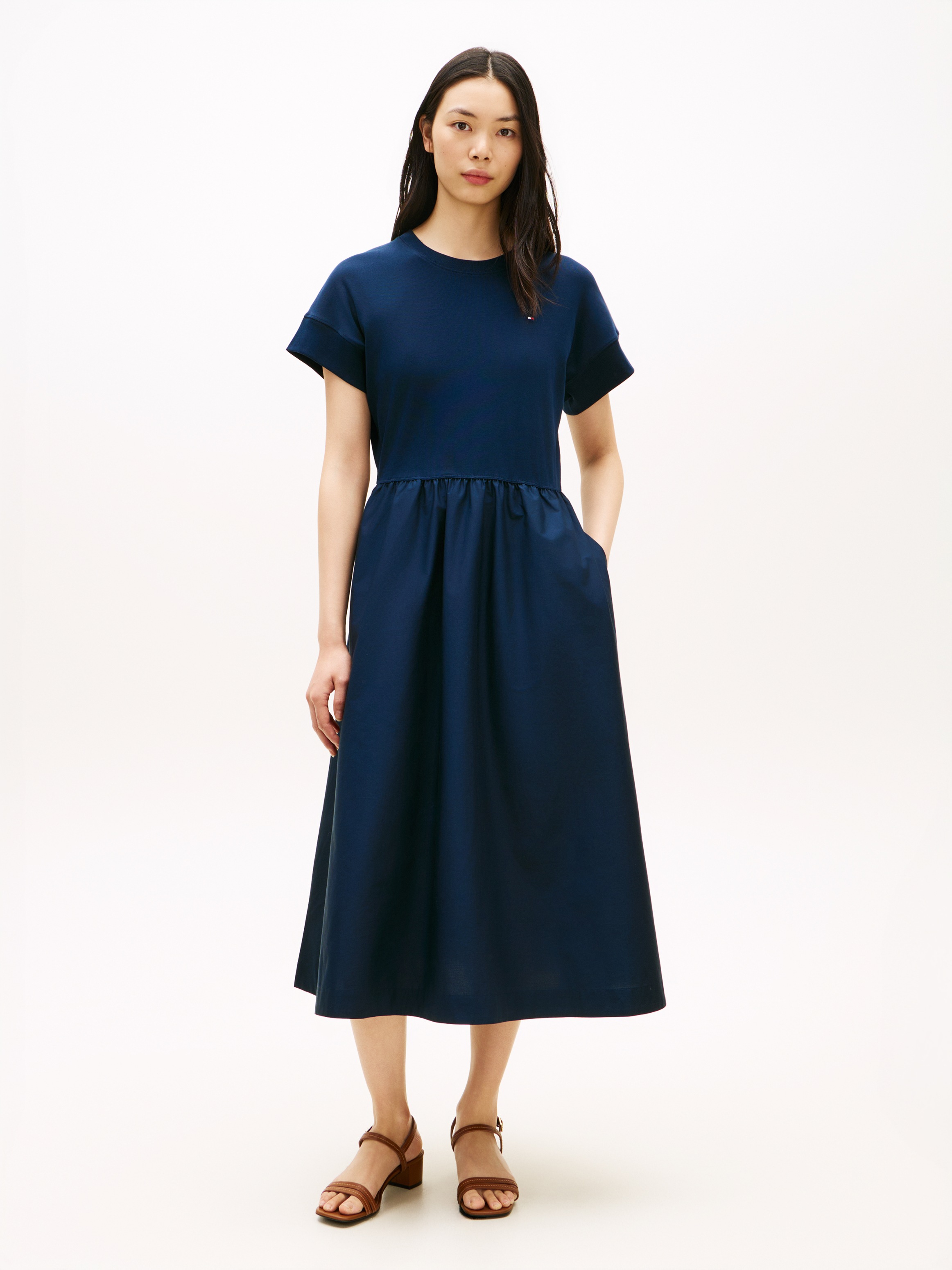 Tommy Hilfiger A-Linien-Kleid "CODY MIX MEDIA C-NK MIDI DRESS" Eingrifftasc günstig online kaufen