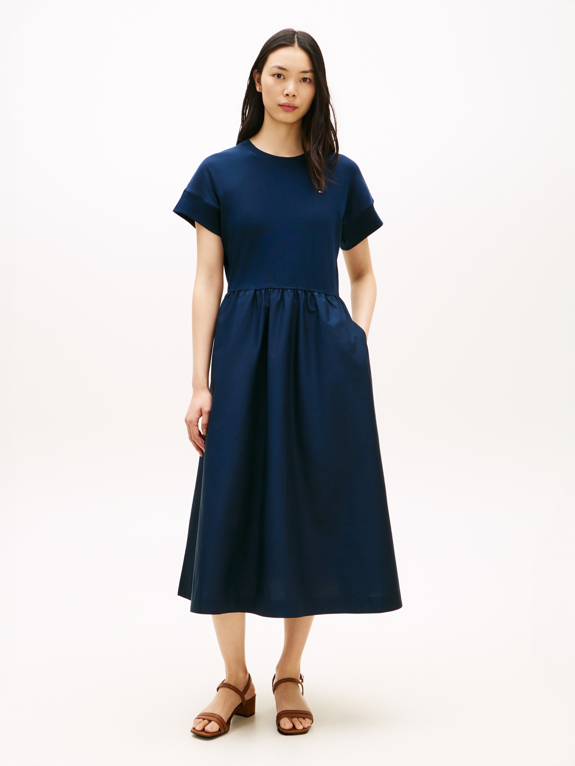 Tommy Hilfiger A-Linien-Kleid "CODY MIX MEDIA C-NK MIDI DRESS" günstig online kaufen