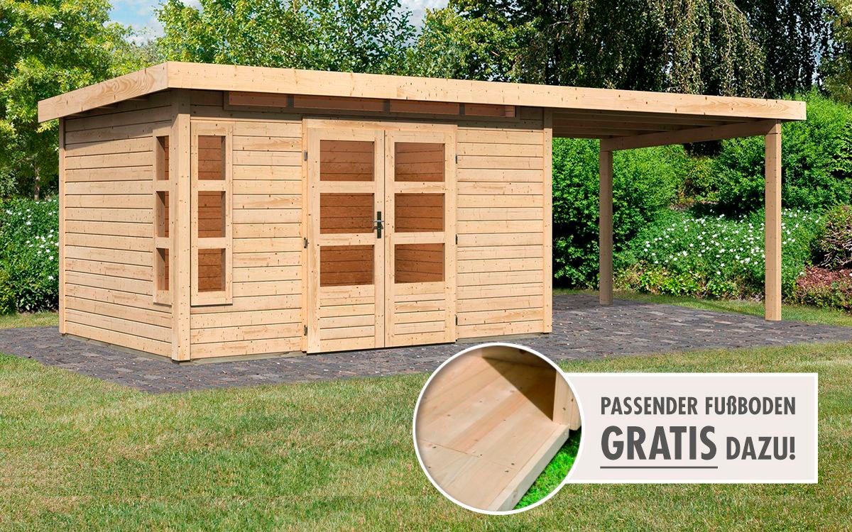 Karibu Gartenhaus "Kolimasee 7", (Set), mit Anbaudach 3,2 m, naturbelassen günstig online kaufen