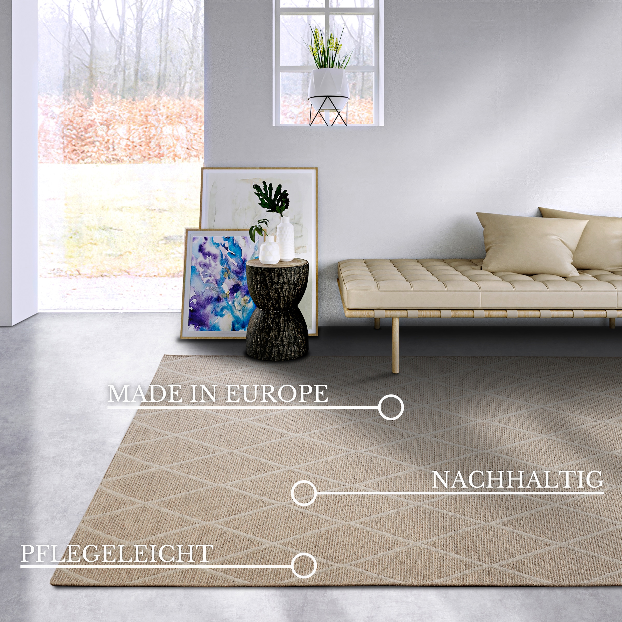 Villeroy & Boch Wollteppich »Maria«, rechteckig, 5 mm Höhe, Schurwolle, Wolle, Natur, Wohnzimmer, Schlafzimmer, Boho, Skandi