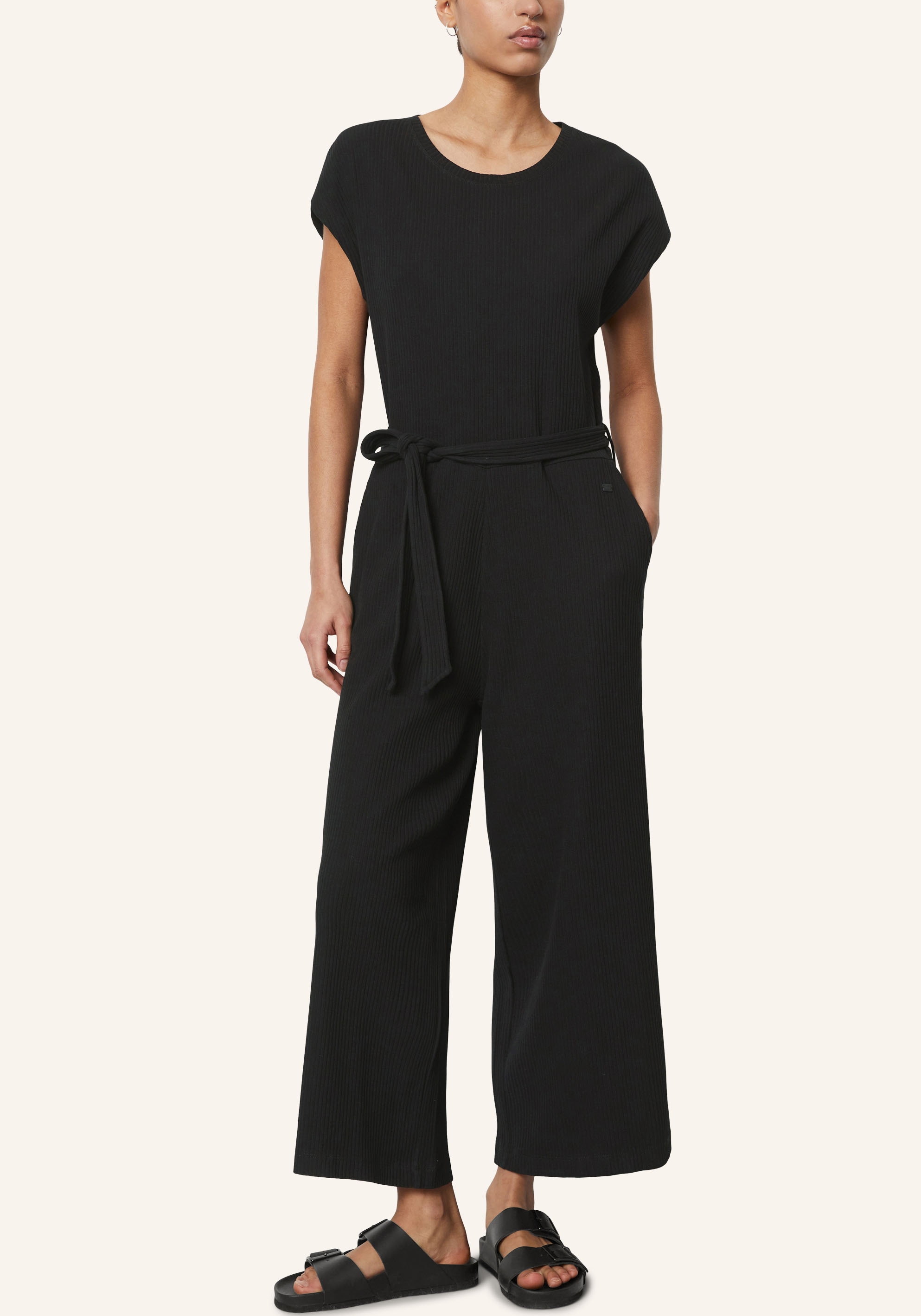 Jumpsuit, Overall Regular aus Ripp-Jersey, weite, leicht verkürzten Hose